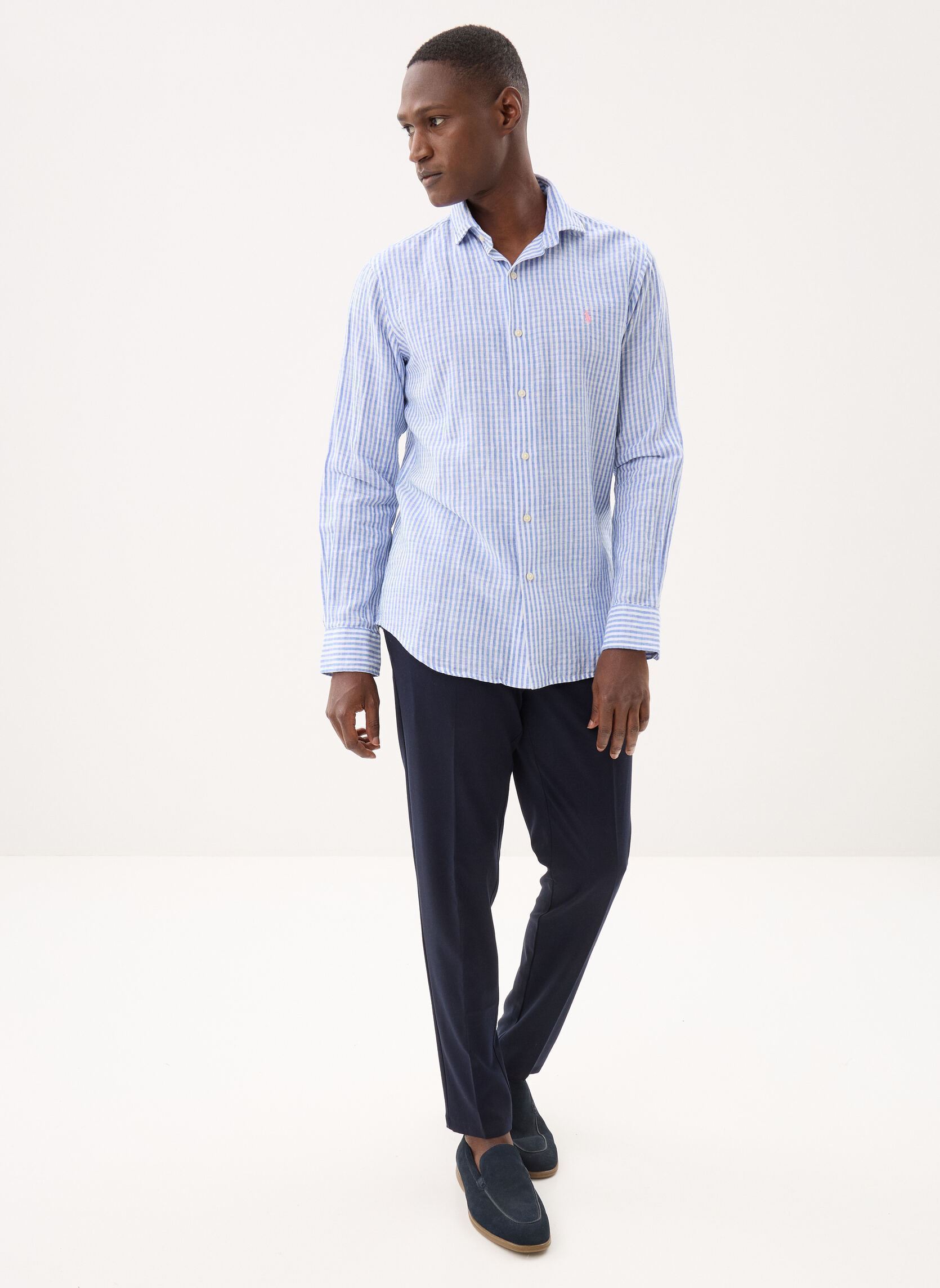 Camicie Chemise à rayures en lin et coton uomo blu Polo Ralph Lauren Camicie Chemise à rayures en lin et coton uomo blu 7232A BLUE WHITE
