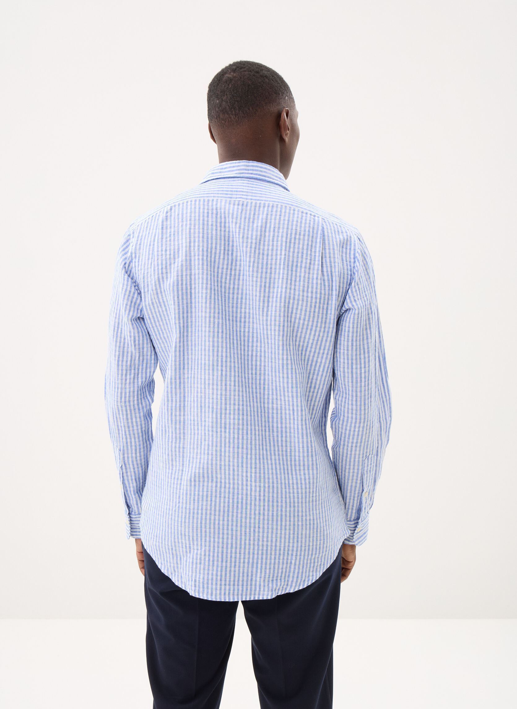 Camicie Chemise à rayures en lin et coton uomo blu Polo Ralph Lauren Camicie Chemise à rayures en lin et coton uomo blu 7232A BLUE WHITE