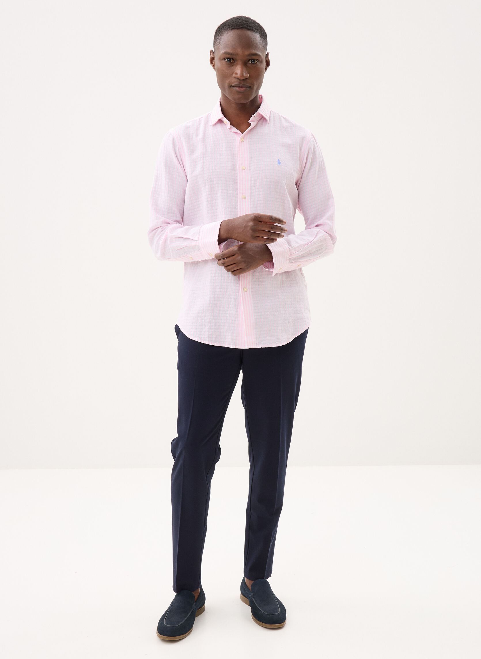 Hemden Chemise à rayures en lin et coton herren rosa Polo Ralph Lauren Hemden Chemise à rayures en lin et coton herren rosa 7232B PINK WHITE