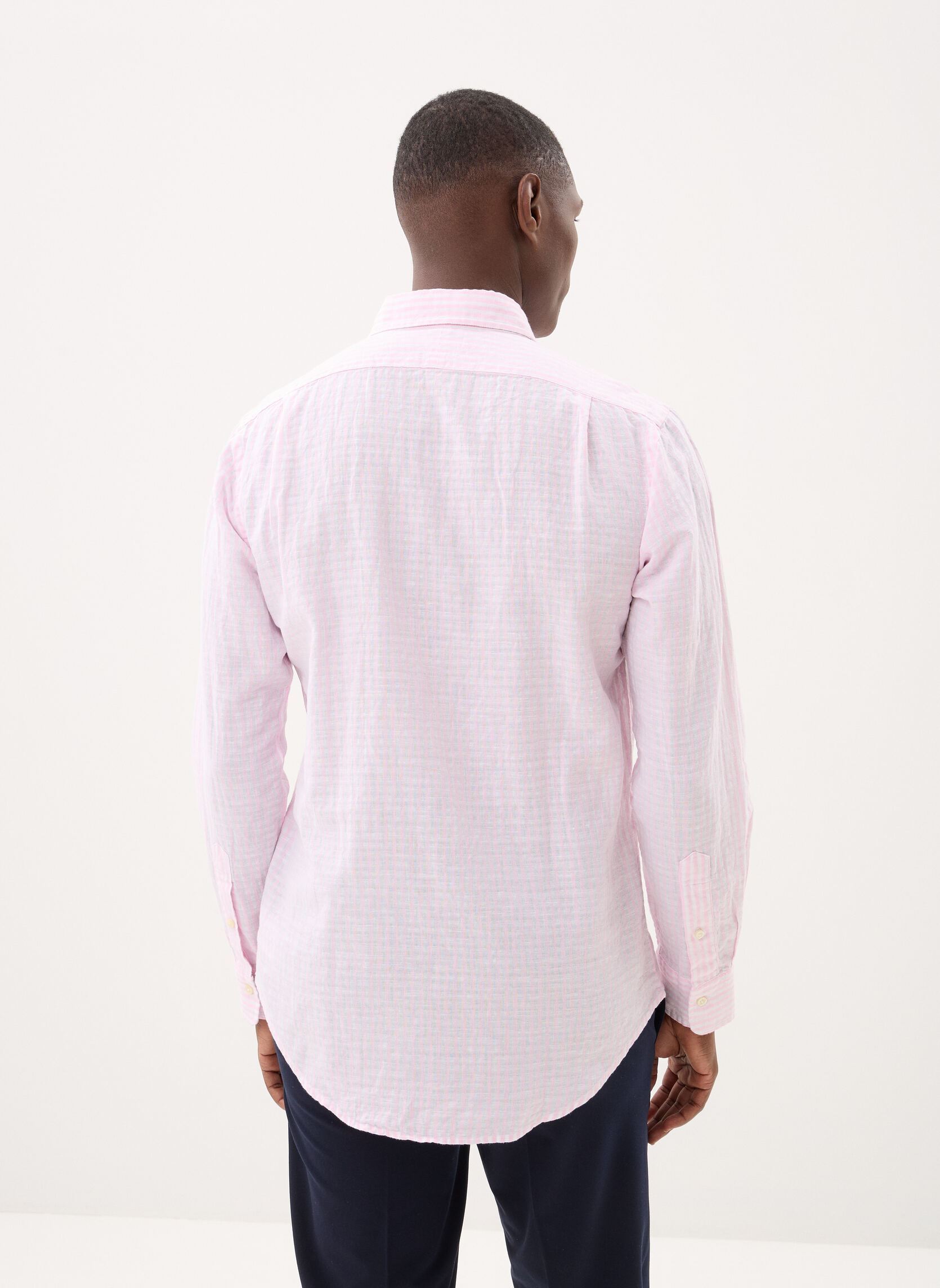 Hemden Chemise à rayures en lin et coton herren rosa Polo Ralph Lauren Hemden Chemise à rayures en lin et coton herren rosa 7232B PINK WHITE