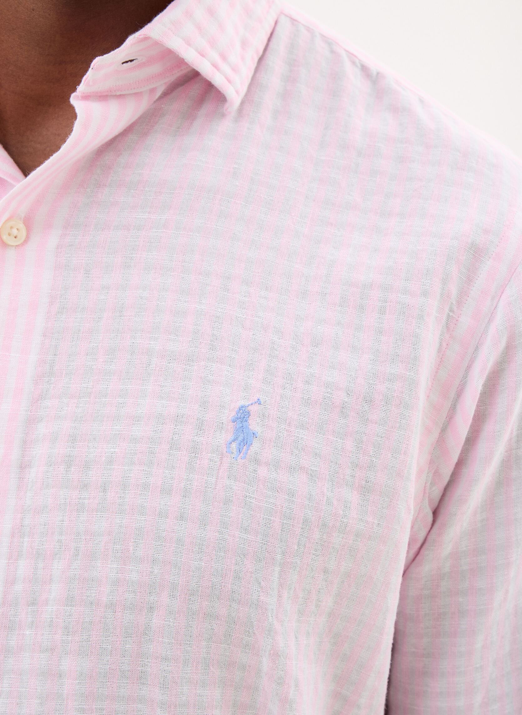 Hemden Chemise à rayures en lin et coton herren rosa Polo Ralph Lauren Hemden Chemise à rayures en lin et coton herren rosa 7232B PINK WHITE