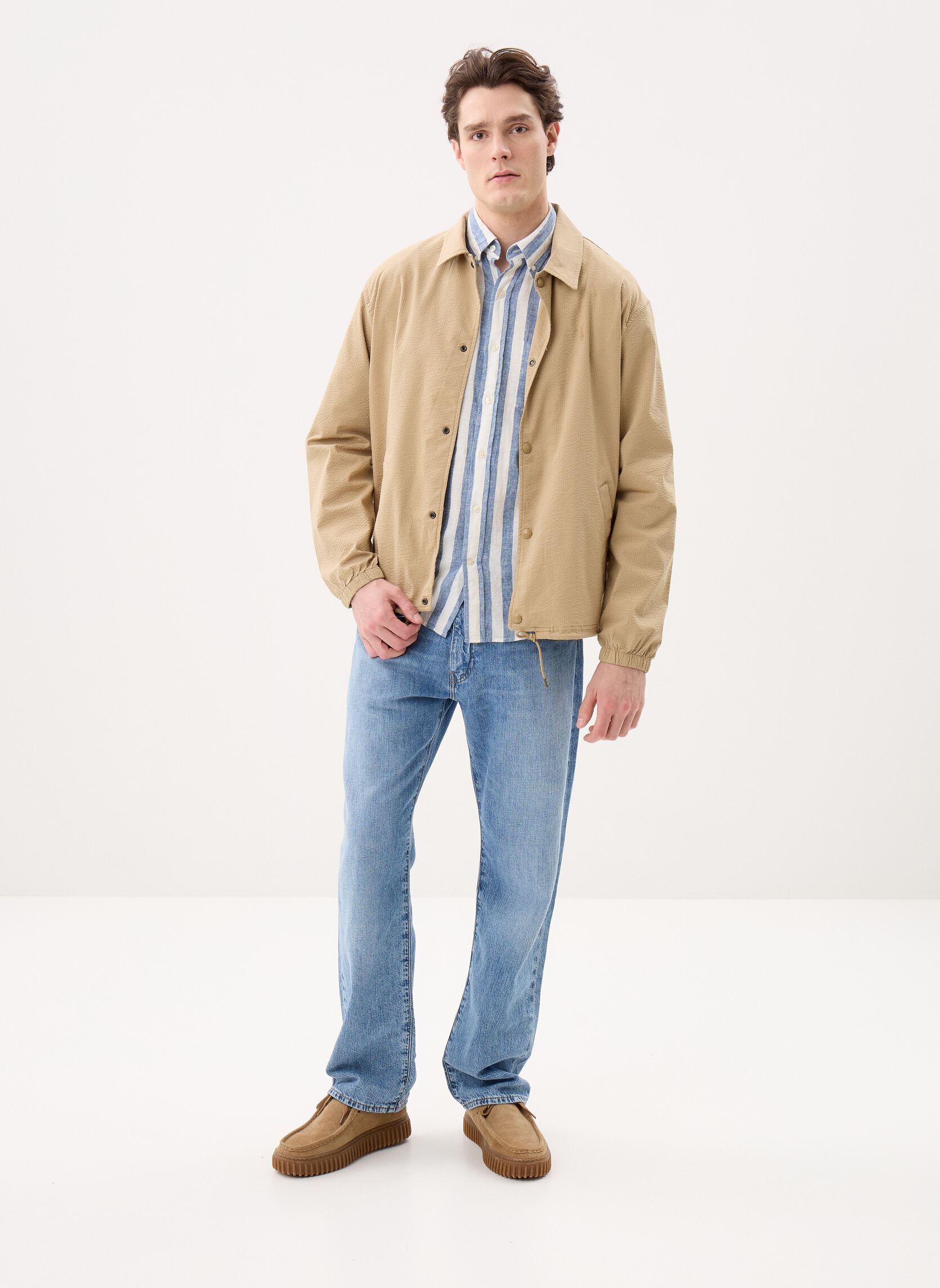 Vestes coupe-vents Veste Coach en seersucker rayé homme beige Polo Ralph Lauren Vestes coupe-vents Veste Coach en seersucker rayé homme beige COASTAL BEIGE/RL KHAKI MULTI