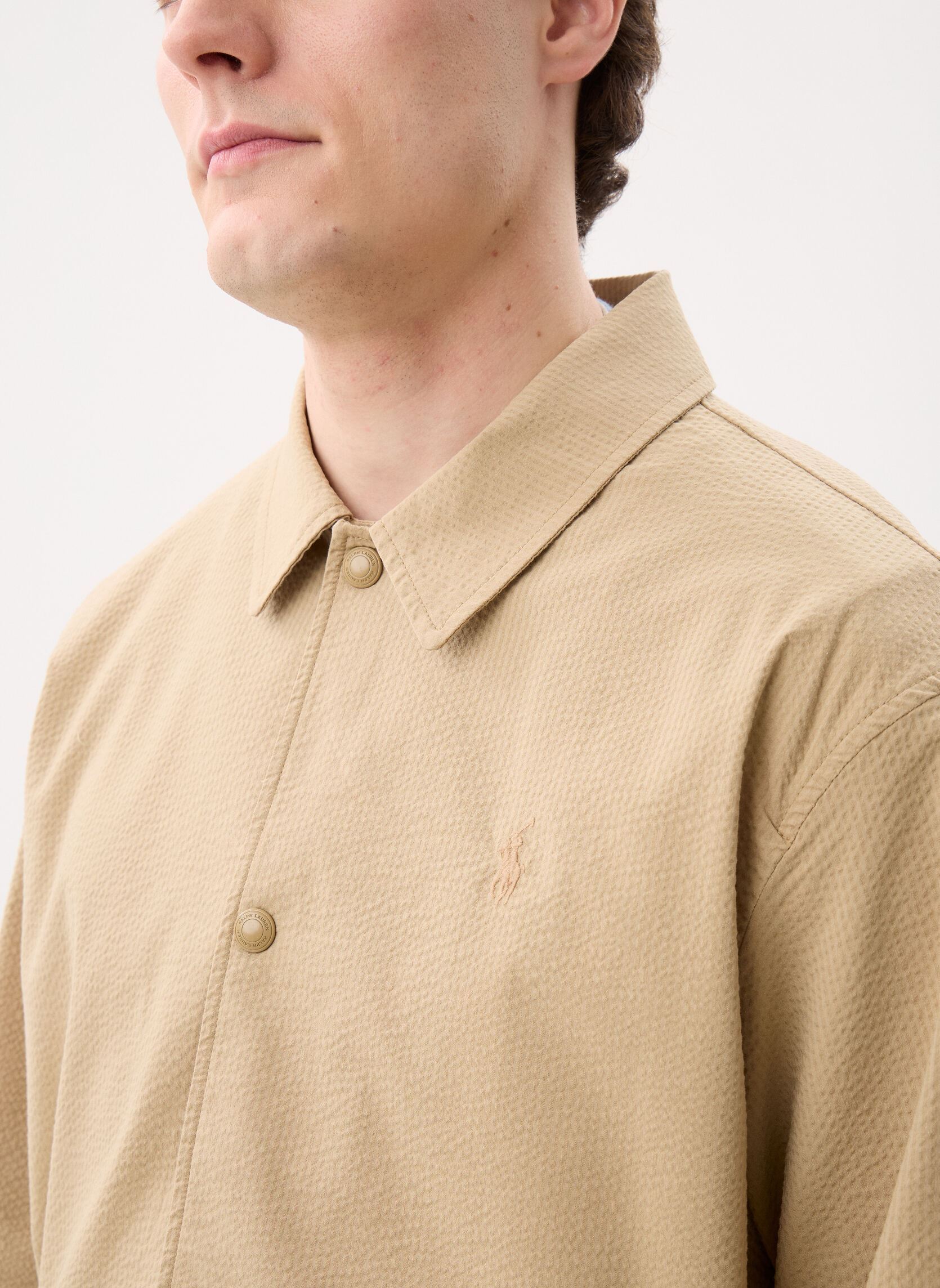 Vestes coupe-vents Veste Coach en seersucker rayé homme beige Polo Ralph Lauren Vestes coupe-vents Veste Coach en seersucker rayé homme beige COASTAL BEIGE/RL KHAKI MULTI
