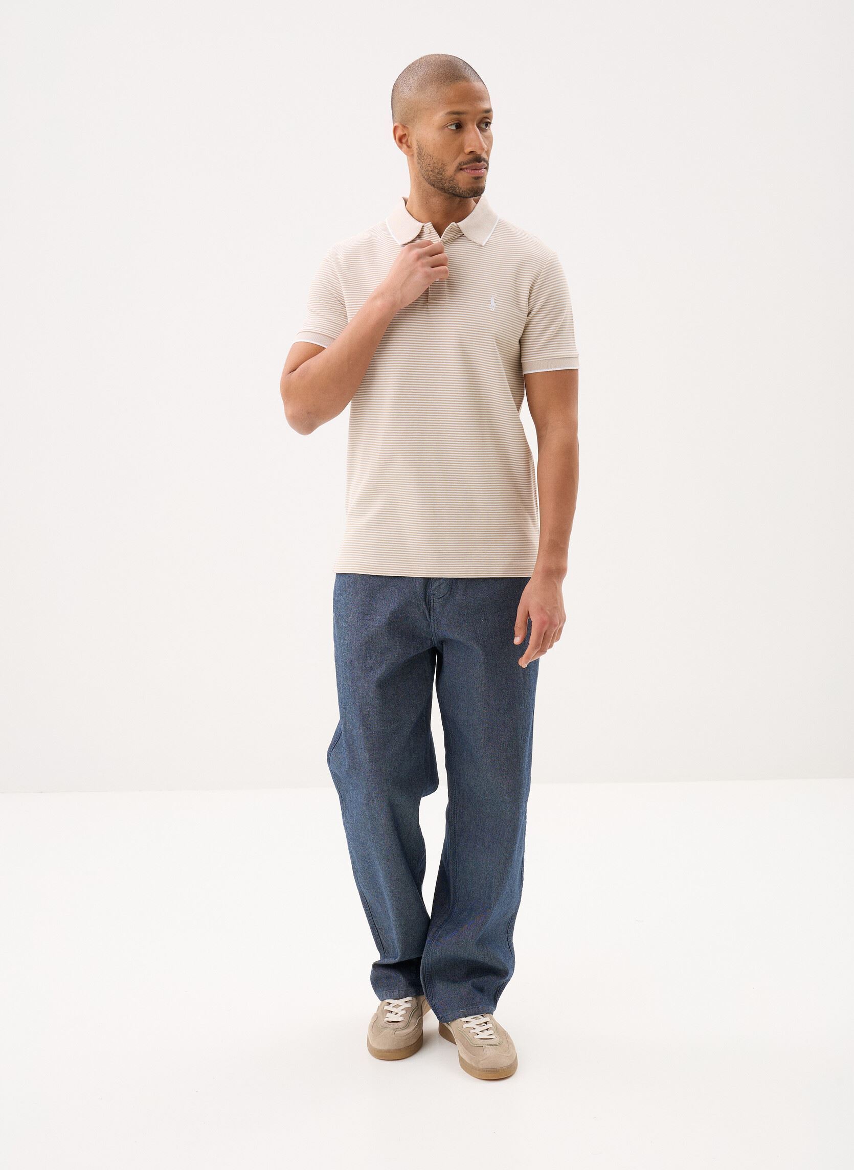 Korte mouwen polo's Polo en piqué stretch heren beige Polo Ralph Lauren Korte mouwen polo's Polo en piqué stretch heren beige CLASSIC KHAKI/WHITE