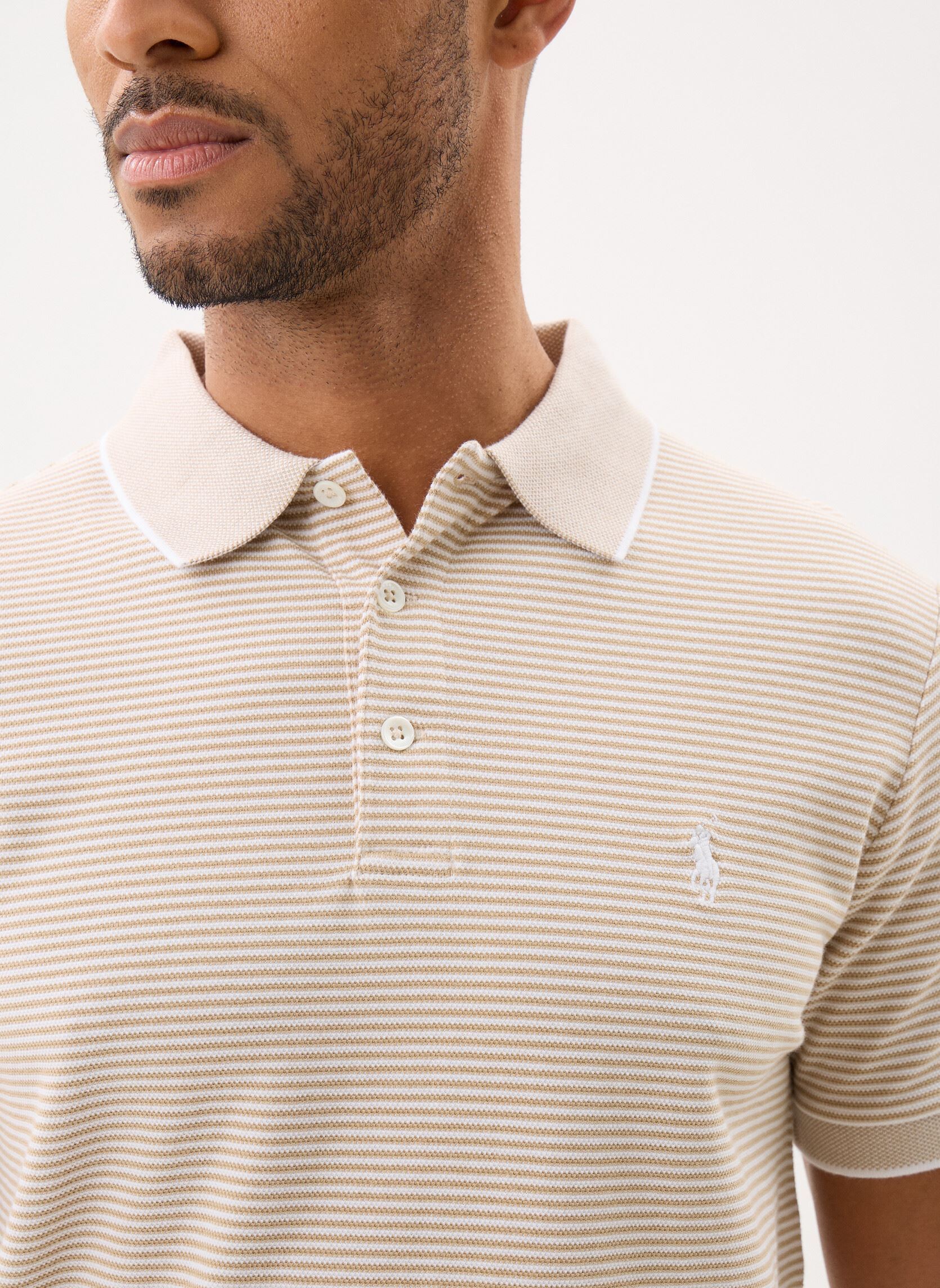 Korte mouwen polo's Polo en piqué stretch heren beige Polo Ralph Lauren Korte mouwen polo's Polo en piqué stretch heren beige CLASSIC KHAKI/WHITE
