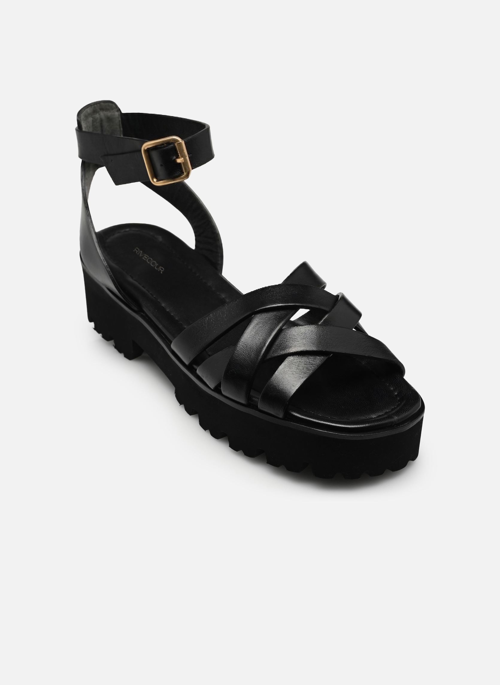 Sandales compensées et plateformes Sandales n°214 - Cuir - Noir femme noir Rivecour Sandales compensées et plateformes Sandales n°214 - Cuir - Noir femme noir NOIR