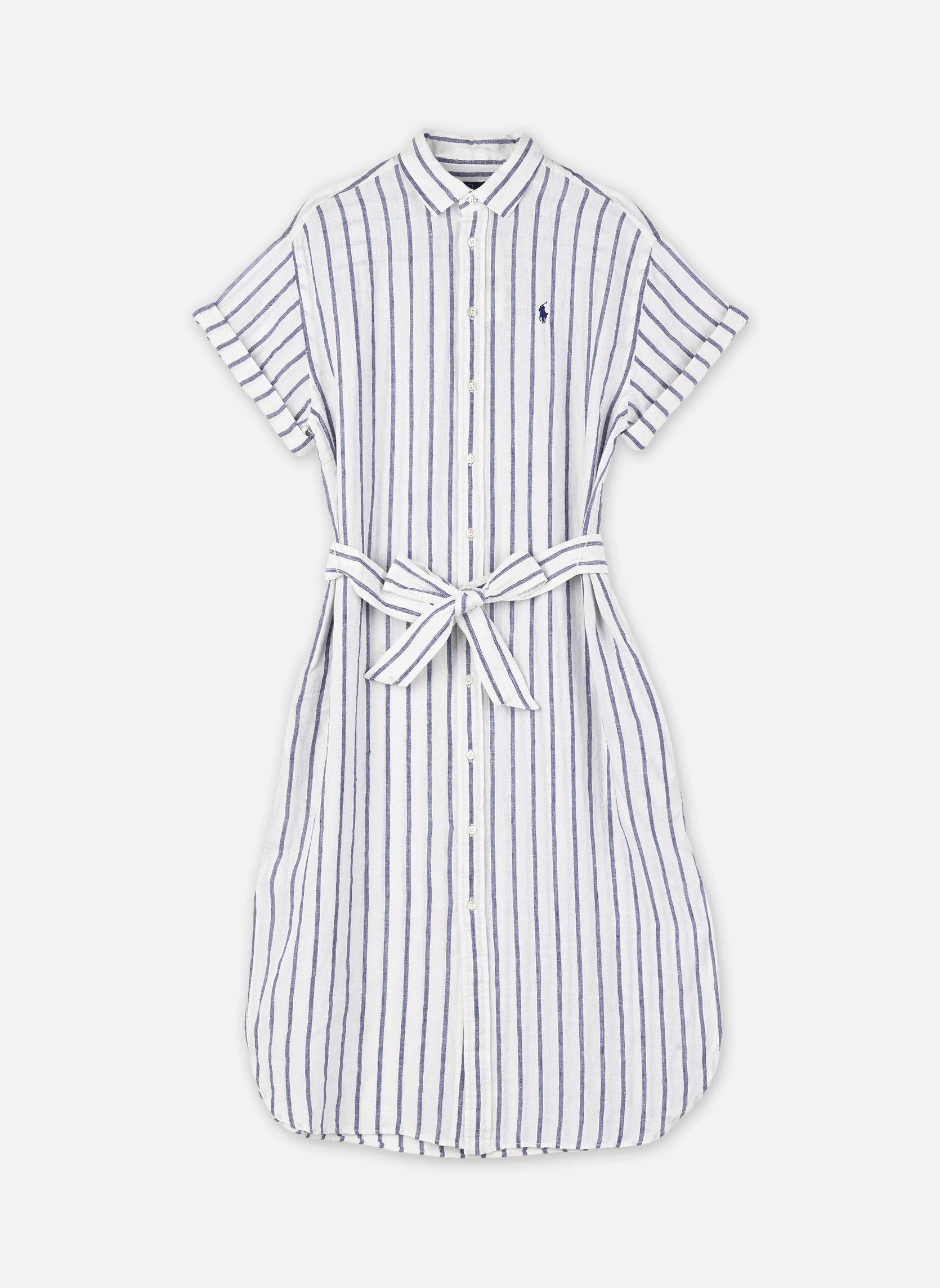 Robes Chemise Robe chemise ceinturée en lin 211965843 femme bleu Polo Ralph Lauren Robes Chemise Robe chemise ceinturée en lin 211965843 femme bleu 2020 WHITE-ROYAL