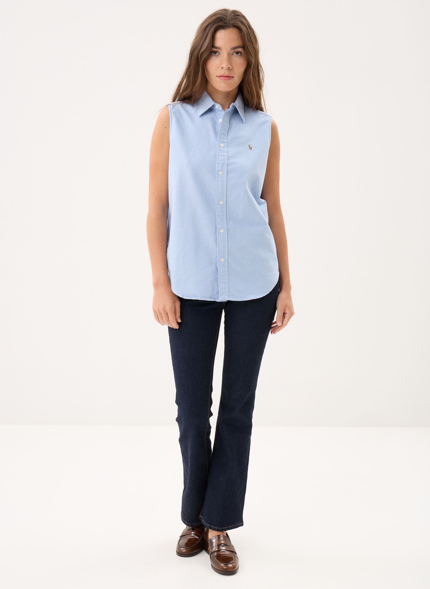Chemises Chemise sans manches en coton Oxford 211 femme bleu Polo Ralph Lauren Chemises Chemise sans manches en coton Oxford 211 femme bleu BSR BLUE