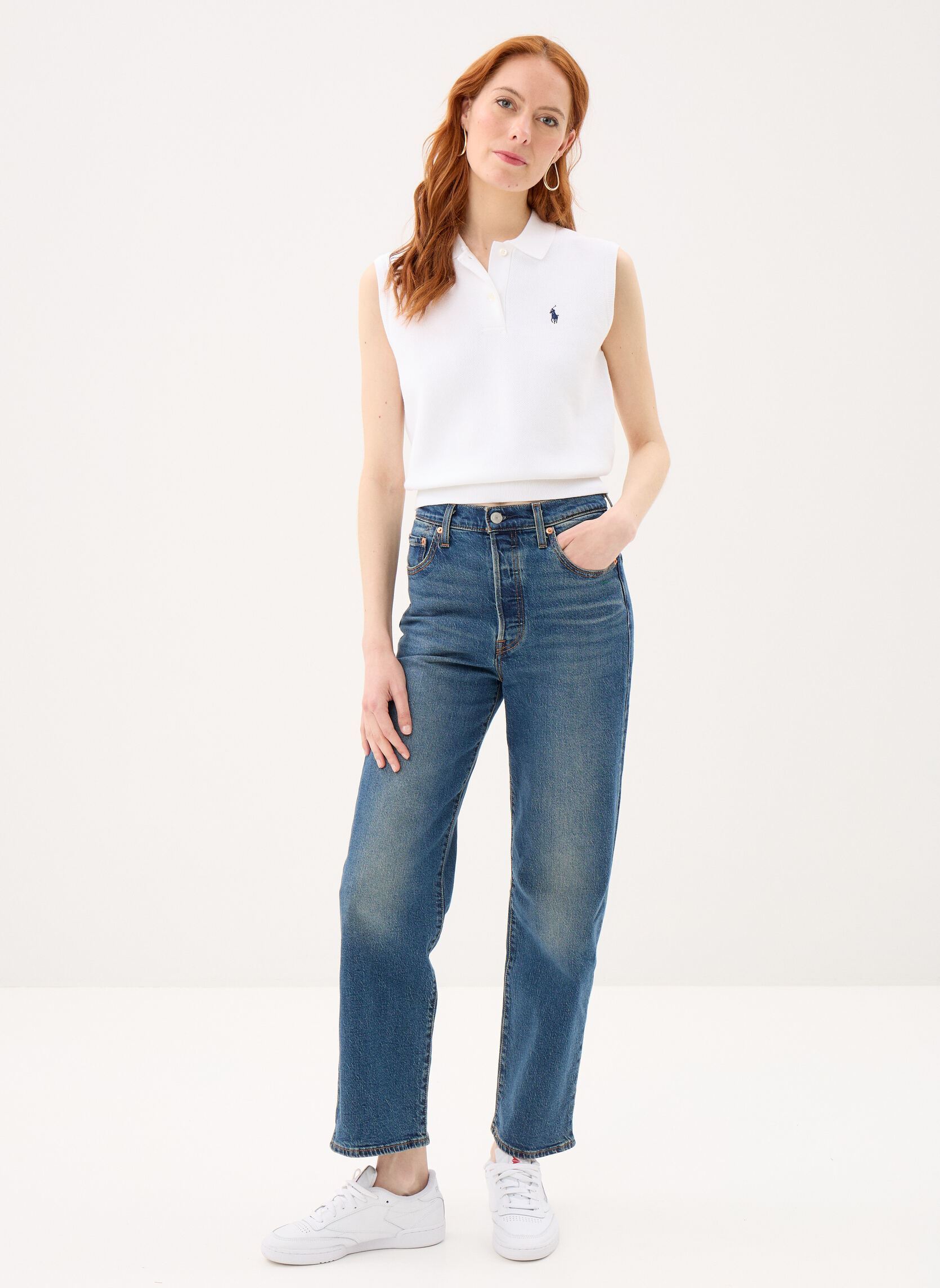 Pullover Pull Polo court sans manches en coton 21 damen weiß Polo Ralph Lauren Pullover Pull Polo court sans manches en coton 21 damen weiß WHITE