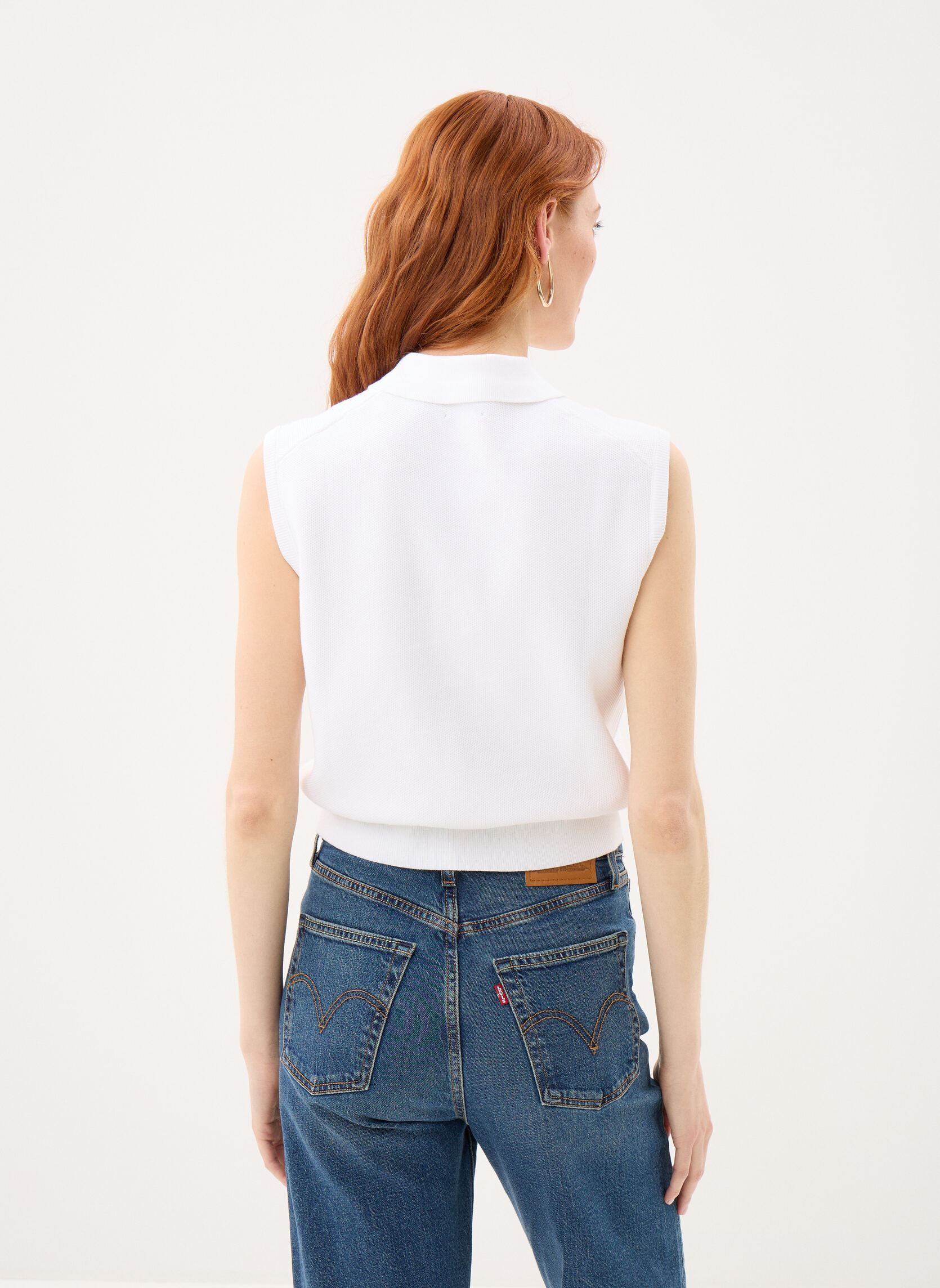 Pullover Pull Polo court sans manches en coton 21 damen weiß Polo Ralph Lauren Pullover Pull Polo court sans manches en coton 21 damen weiß WHITE