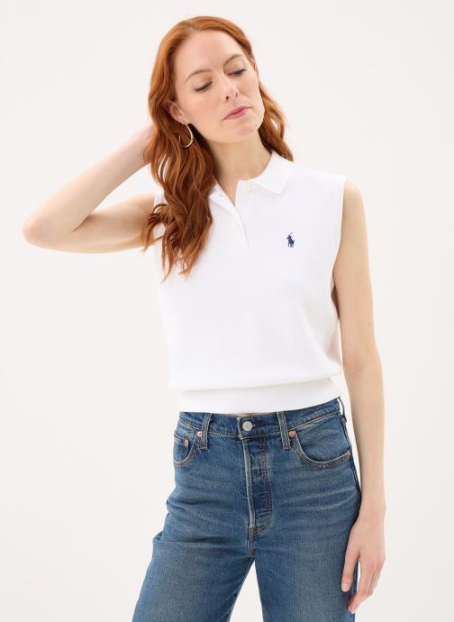 Polo Ralph Lauren Pulls Pull Polo court sans manches en coton 21 femme blanc