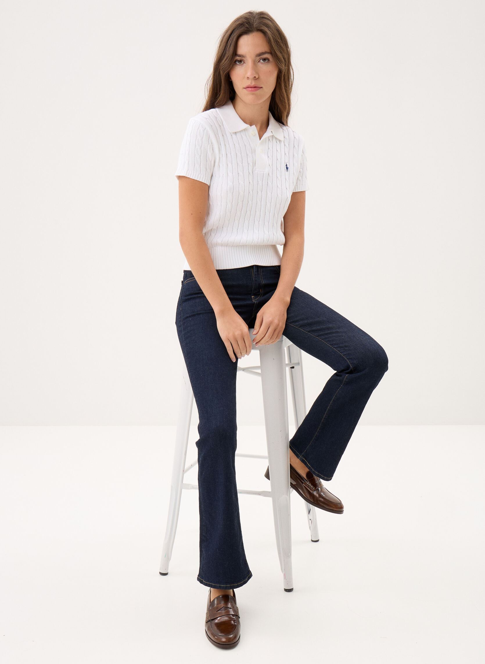 Pulls Pull torsadé à manches courtes en coton femme blanc Polo Ralph Lauren Pulls Pull torsadé à manches courtes en coton femme blanc WHITE