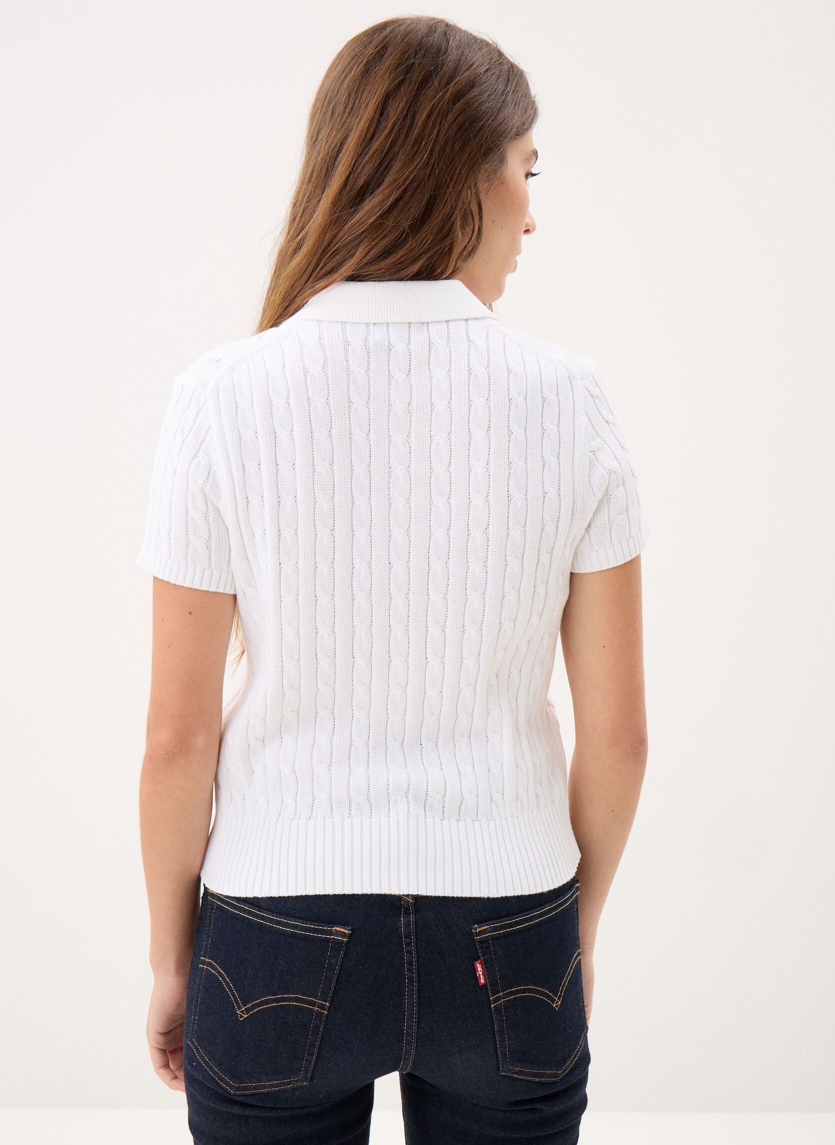 Pulls Pull torsadé à manches courtes en coton femme blanc Polo Ralph Lauren Pulls Pull torsadé à manches courtes en coton femme blanc WHITE