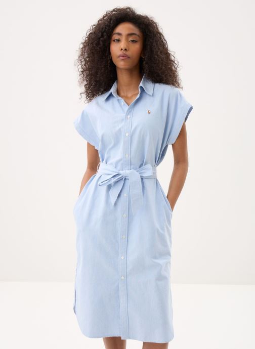 Polo Ralph Lauren Overhemdjurken Robe chemise ceinturée en coton 211A1290 dames blauw