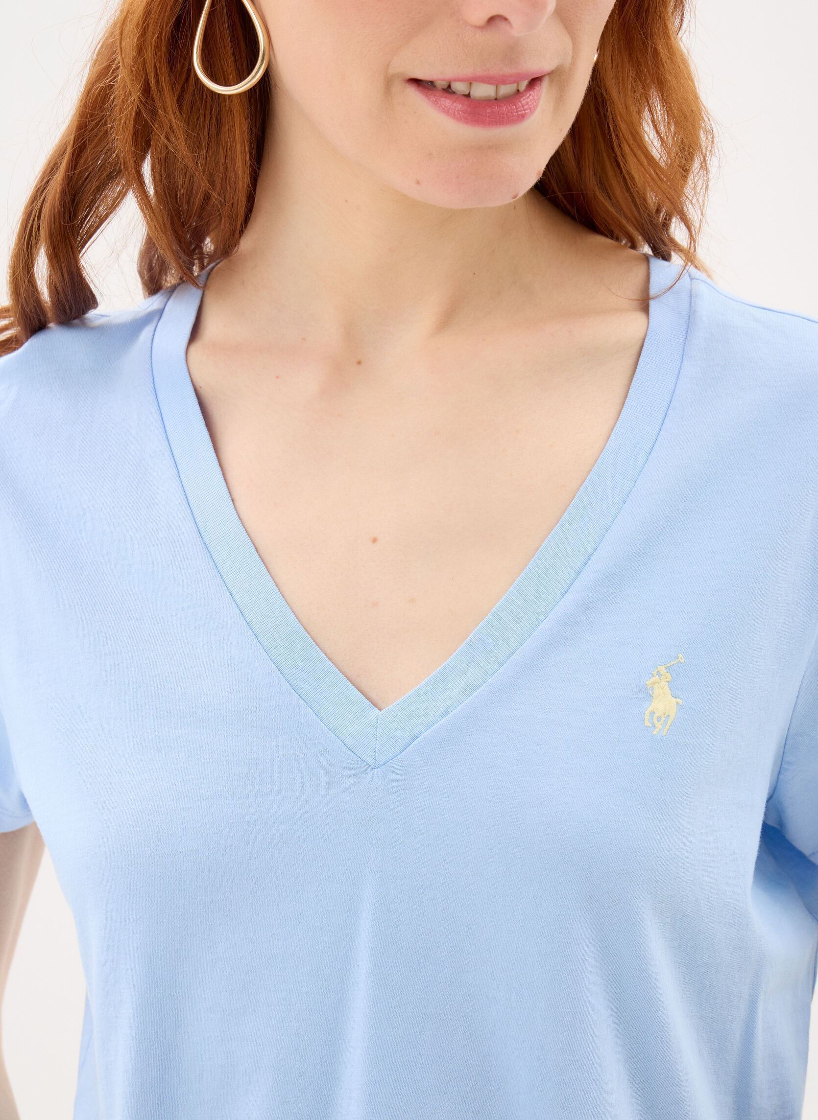 Tee-shirts T shirt col en V en jersey femme bleu Polo Ralph Lauren Tee-shirts T shirt col en V en jersey femme bleu BABY BLUE