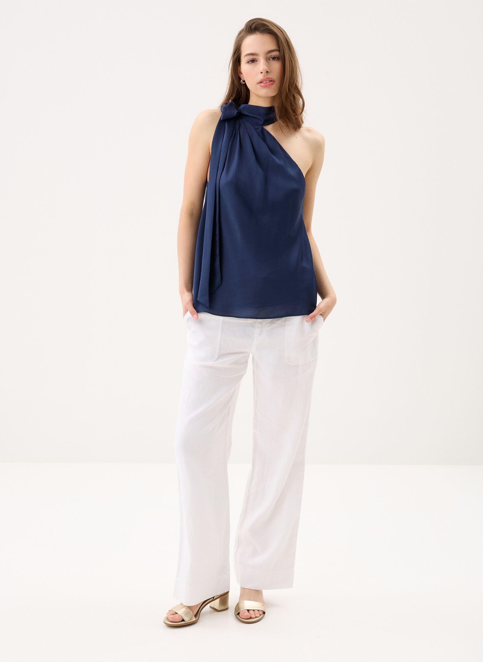 Wijde broeken Pantalon jambe large en lin dames wit Lauren Ralph Lauren Wijde broeken Pantalon jambe large en lin dames wit WHITE
