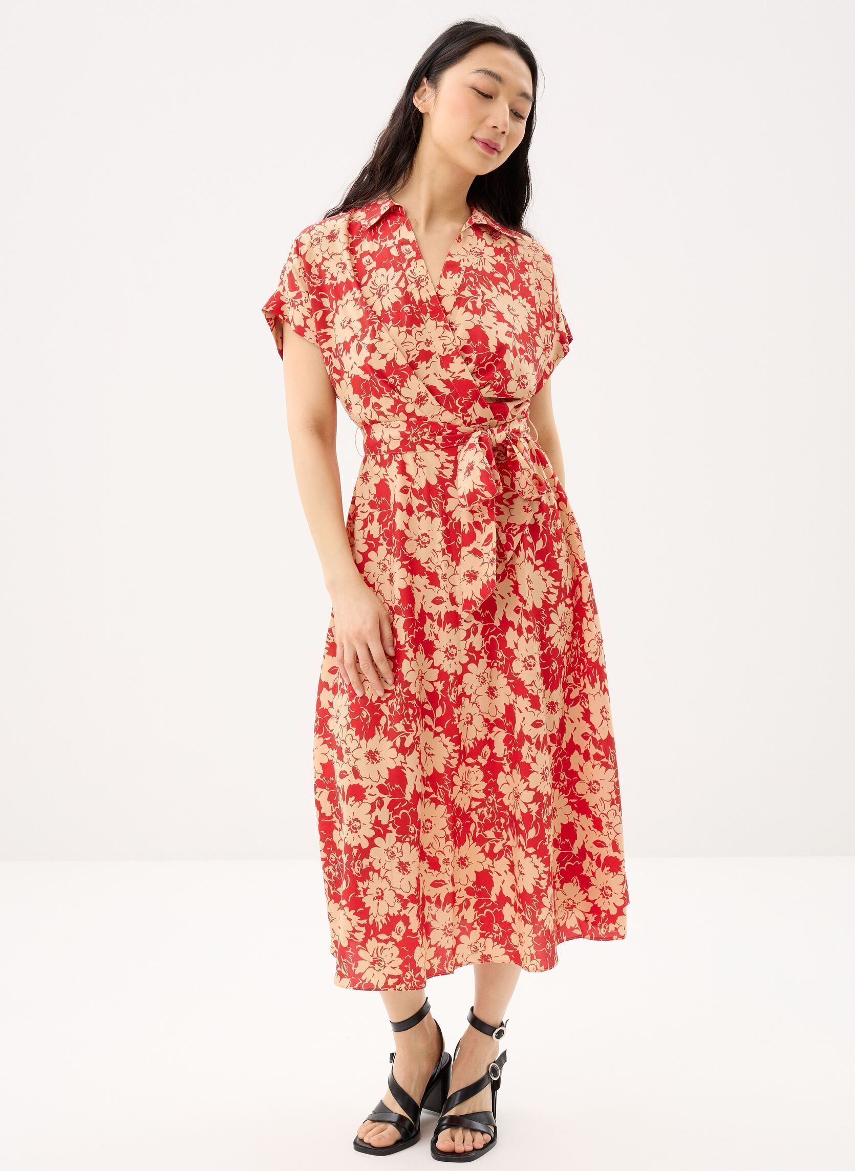 Hemdkleider Robe chemise nouée devant damen rot Lauren Ralph Lauren Hemdkleider Robe chemise nouée devant damen rot RED/TAN