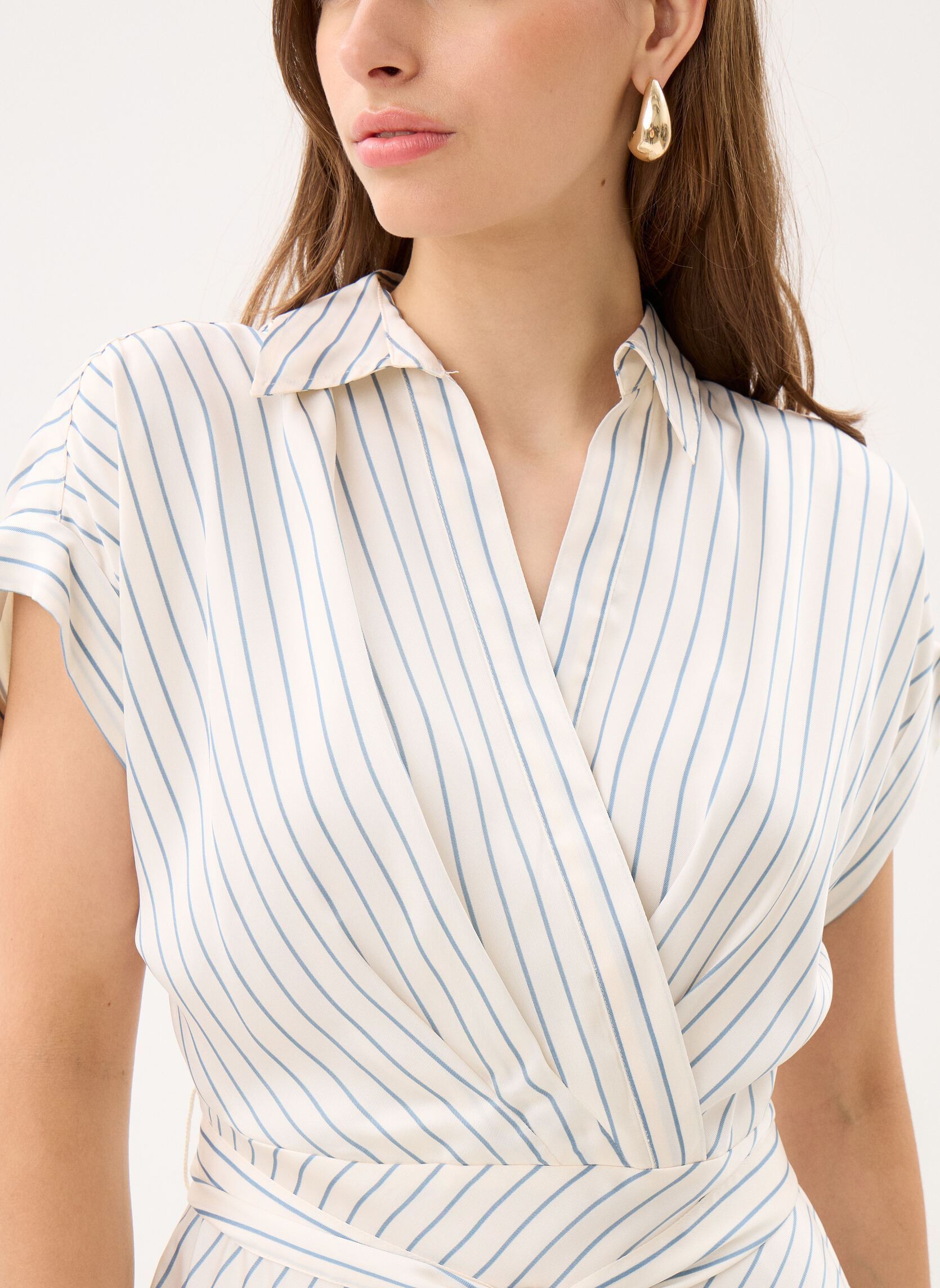 Lange jurken Robe col en V nouée devant dames wit Lauren Ralph Lauren Lange jurken Robe col en V nouée devant dames wit CREAM/BLUE