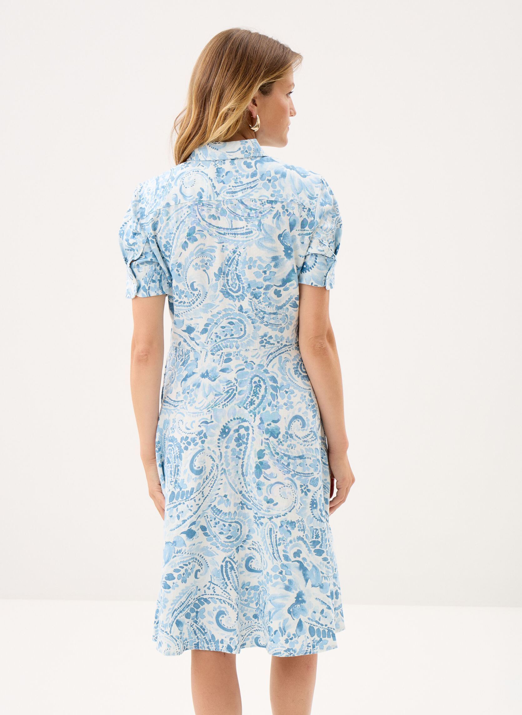 Hemdkleider Robe chemise nouée devant en lin damen blau Lauren Ralph Lauren Hemdkleider Robe chemise nouée devant en lin damen blau WHITE/BLUE