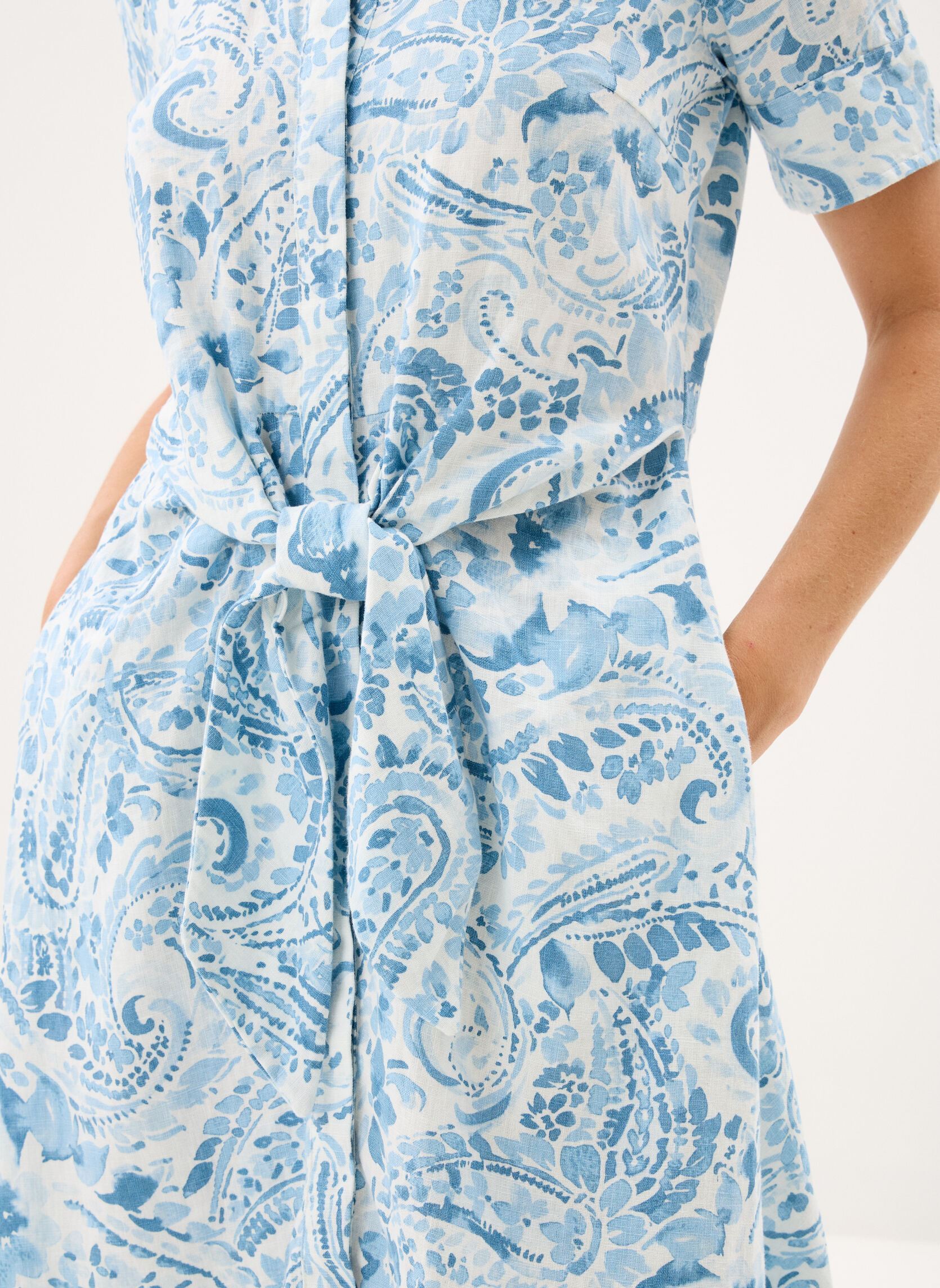 Hemdkleider Robe chemise nouée devant en lin damen blau Lauren Ralph Lauren Hemdkleider Robe chemise nouée devant en lin damen blau WHITE/BLUE