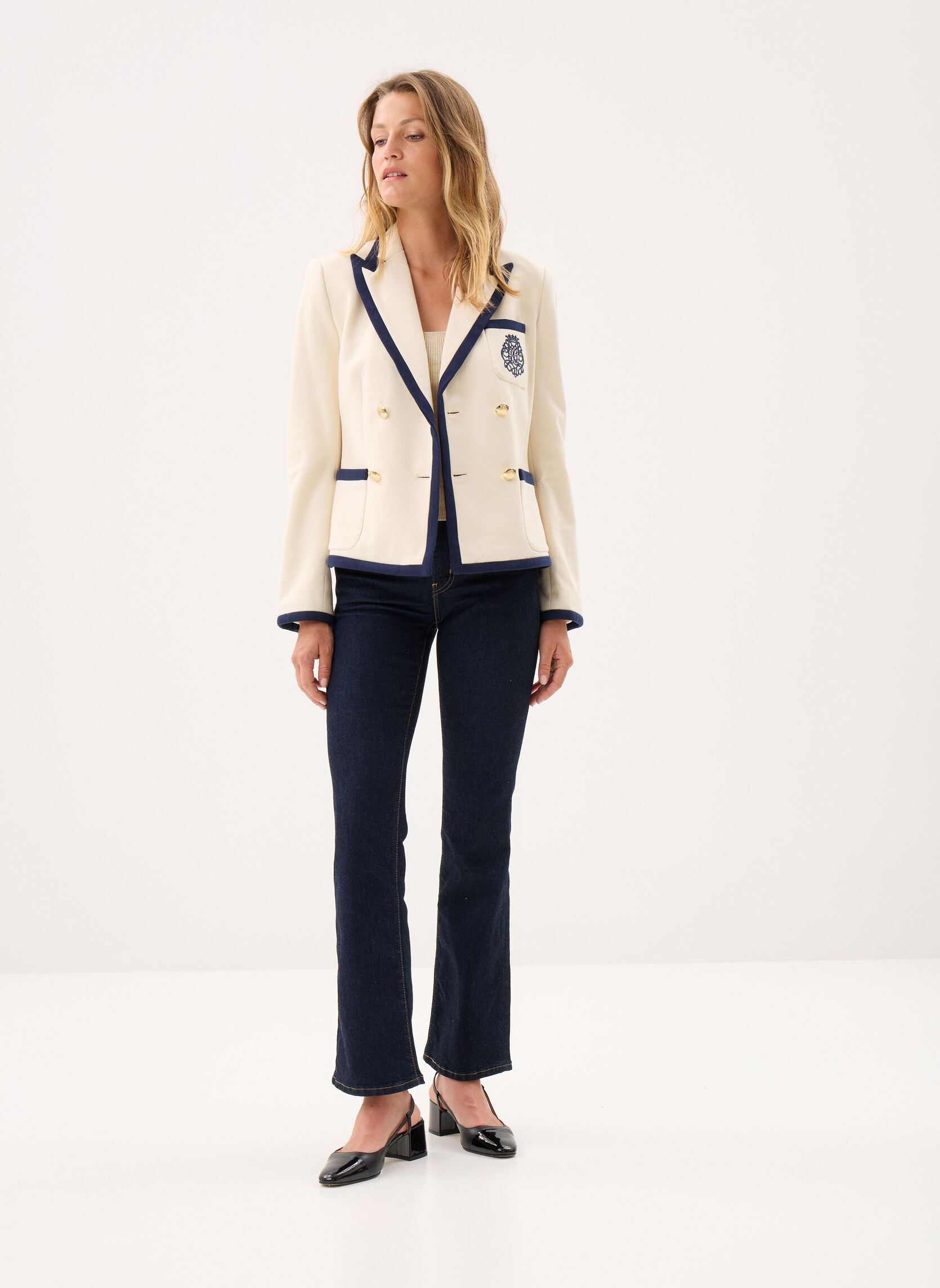 Jacketts / Sakkos Blazer croisé en coton damen weiß Lauren Ralph Lauren Jacketts / Sakkos Blazer croisé en coton damen weiß MASCARPONE CREAM/REFINED NAVY