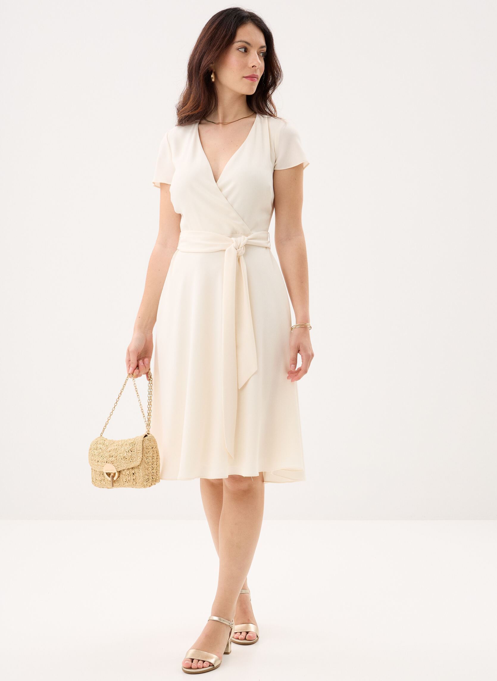 Jurken Robe col en V ceinturée dames wit Lauren Ralph Lauren Jurken Robe col en V ceinturée dames wit MASCARPONE CREAM