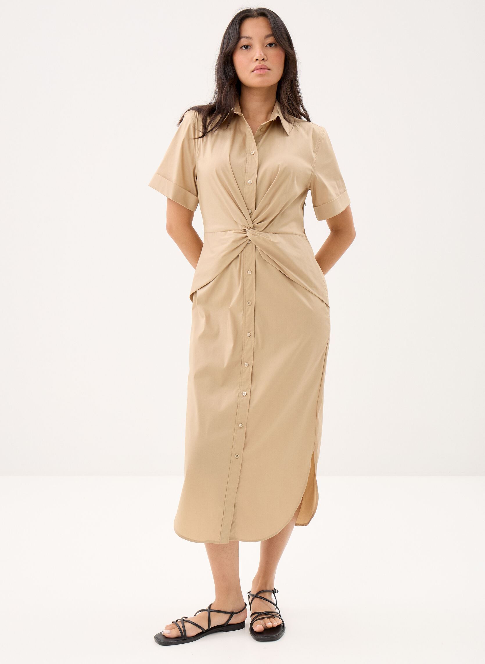 Robes Chemise Robe chemise nouée devant 200P14043 femme beige Lauren Ralph Lauren Robes Chemise Robe chemise nouée devant 200P14043 femme beige BIRCH TAN