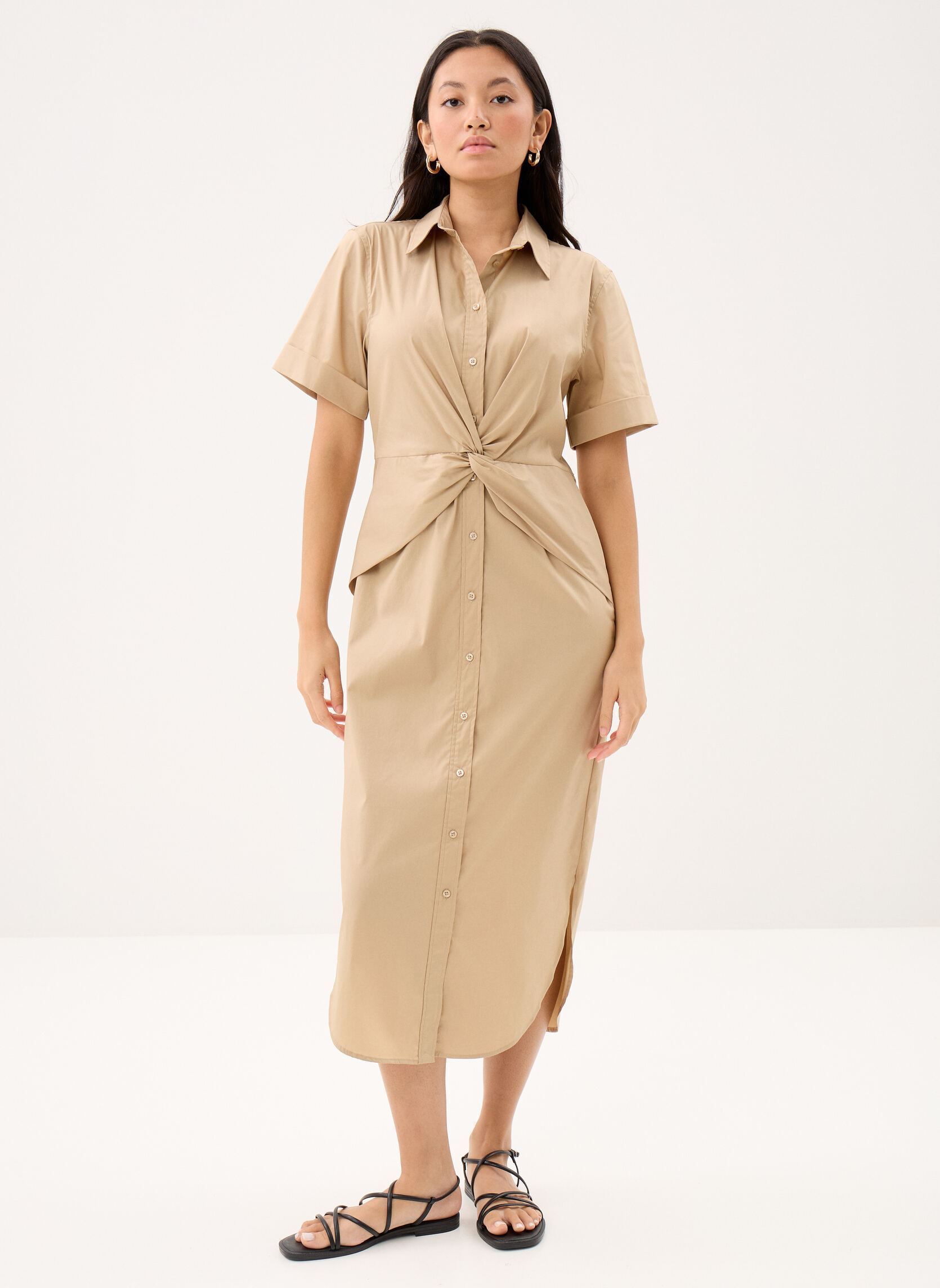 Robes Chemise Robe chemise nouée devant 200P14043 femme beige Lauren Ralph Lauren Robes Chemise Robe chemise nouée devant 200P14043 femme beige BIRCH TAN