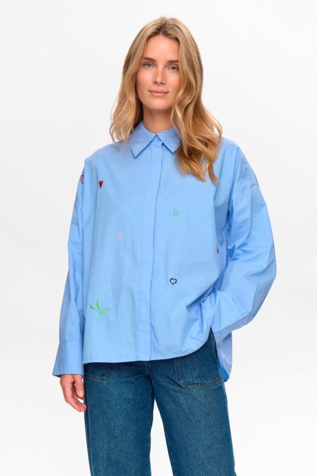 Nümph Lange mouw overhemden Nujuna Shirt dames blauw