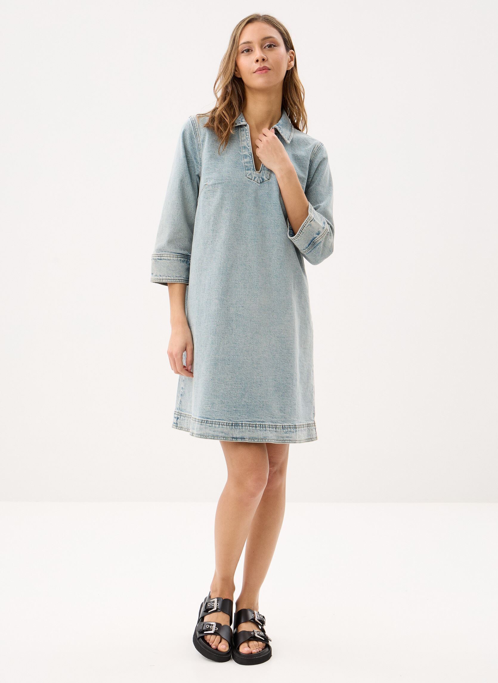 Robes Chemise Nukansas V-Neck- 3/4 Sleeve Dress femme gris Nümph Robes Chemise Nukansas V-Neck- 3/4 Sleeve Dress femme gris Light Blue Vintage Denim