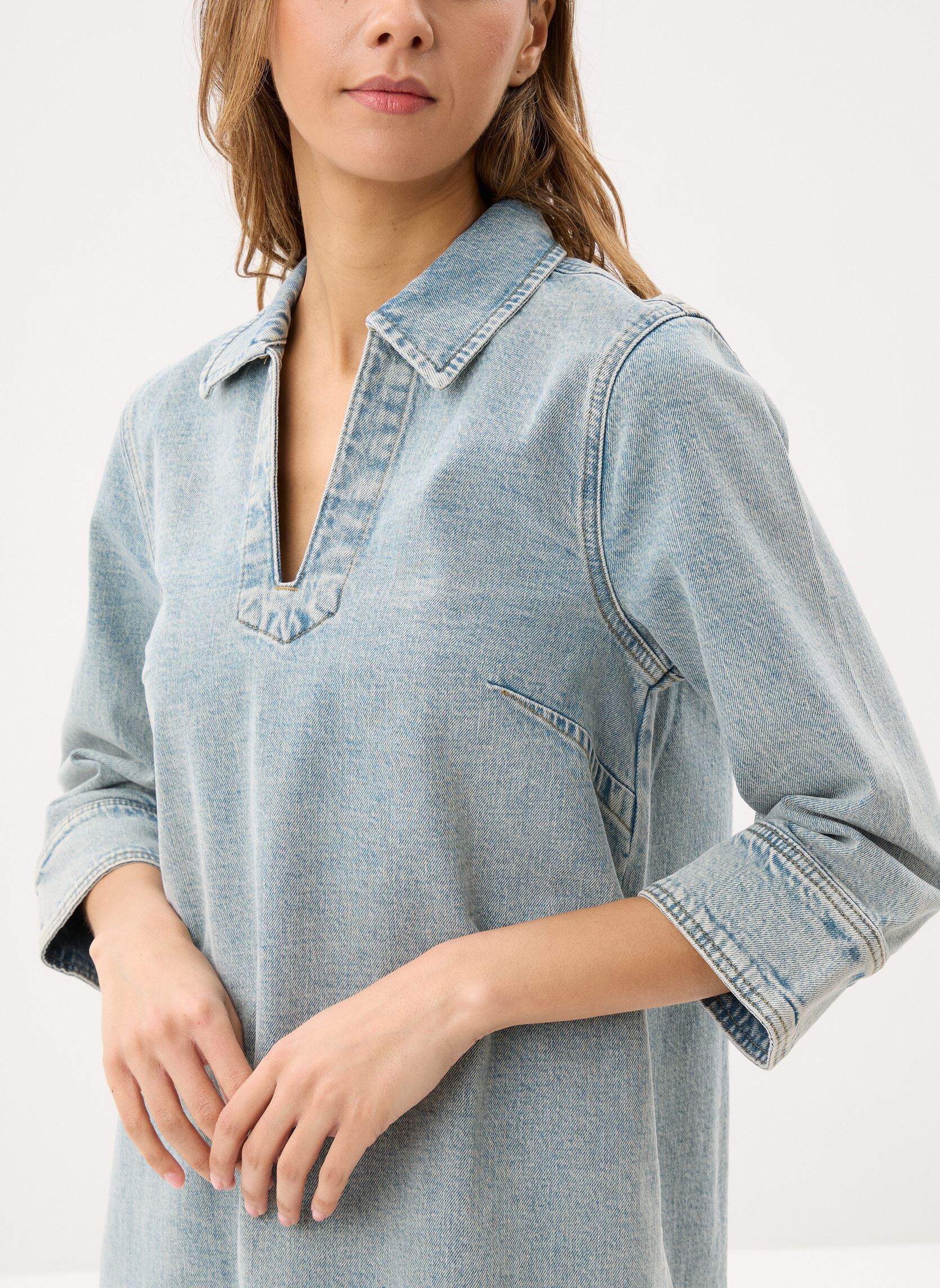 Robes Chemise Nukansas V-Neck- 3/4 Sleeve Dress femme gris Nümph Robes Chemise Nukansas V-Neck- 3/4 Sleeve Dress femme gris Light Blue Vintage Denim