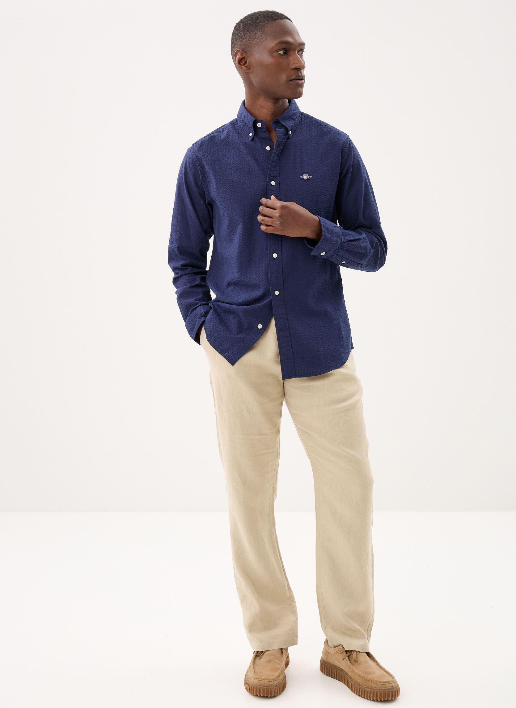 Camicie Reg Seersucker Shirt uomo blu GANT Camicie Reg Seersucker Shirt uomo blu CLASSIC BLUE