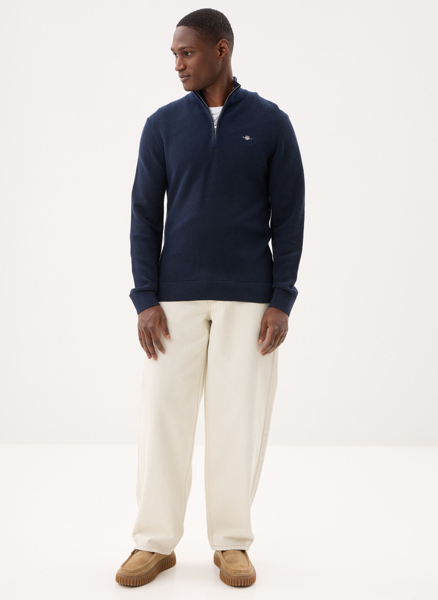 Truien Micro Textured Cotton Half Zip heren blauw GANT Truien Micro Textured Cotton Half Zip heren blauw EVENING BLUE