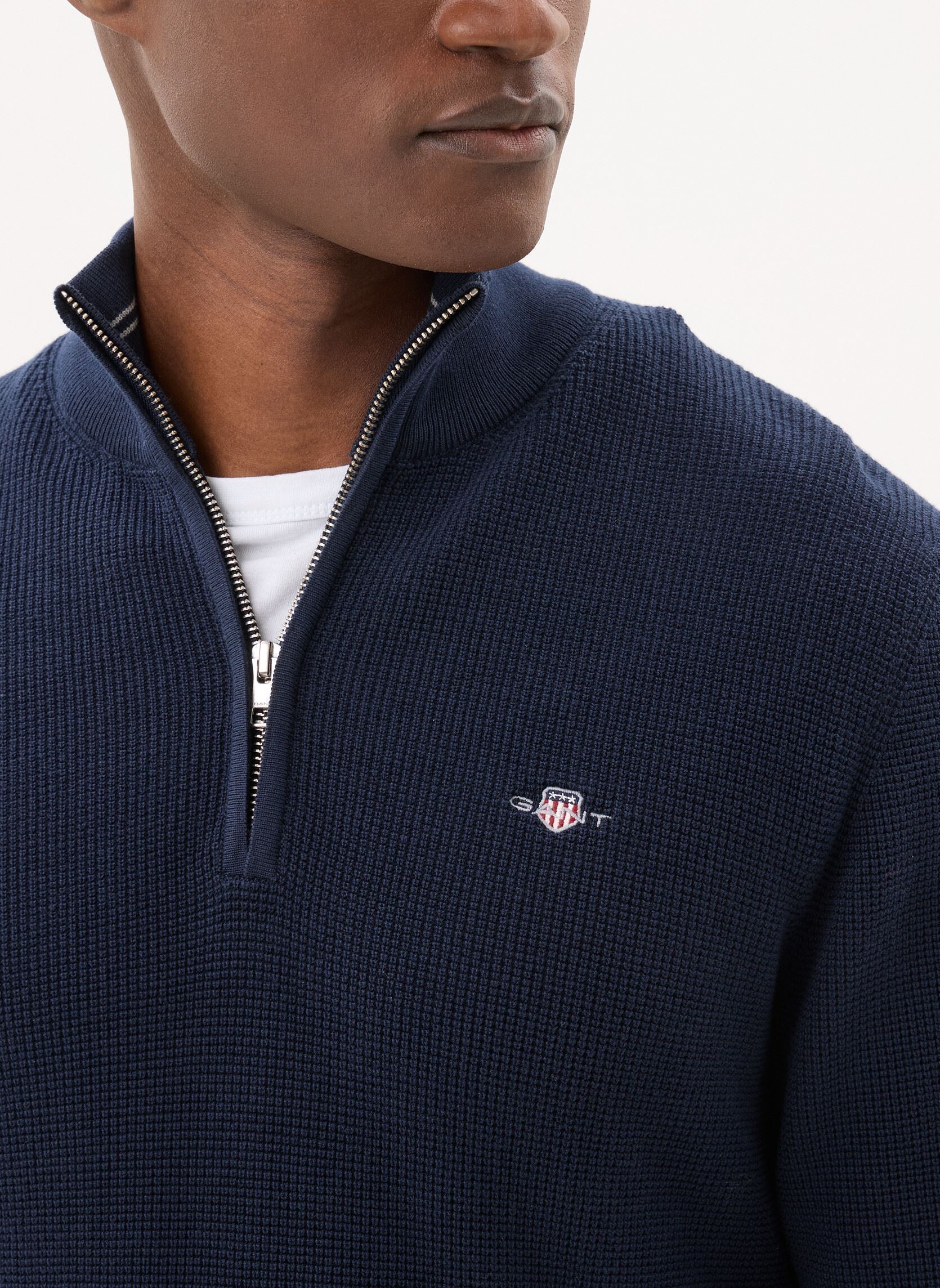 Truien Micro Textured Cotton Half Zip heren blauw GANT Truien Micro Textured Cotton Half Zip heren blauw EVENING BLUE