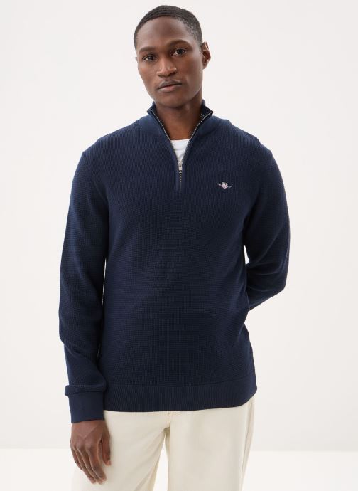 GANT Pulls Micro Textured Cotton Half Zip homme bleu