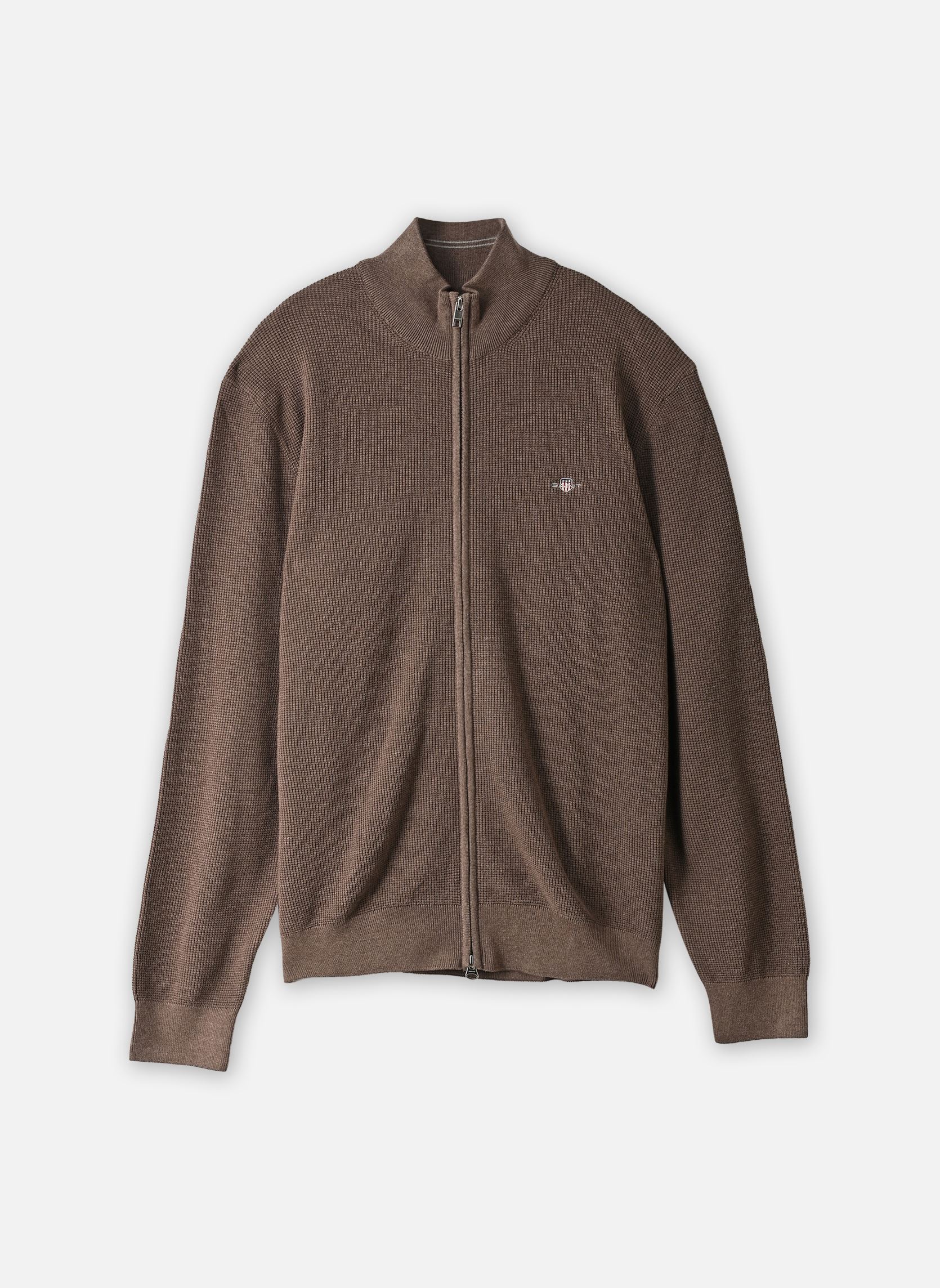 Gilets Micro Textured Cotton Zip Cardigan homme marron GANT Gilets Micro Textured Cotton Zip Cardigan homme marron DARK HAZELNUT MELANGE