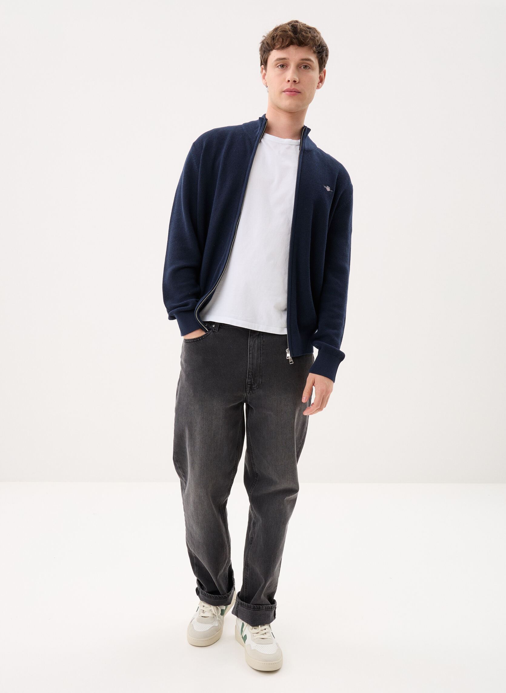 Vesten Micro Textured Cotton Zip Cardigan heren blauw GANT Vesten Micro Textured Cotton Zip Cardigan heren blauw EVENING BLUE