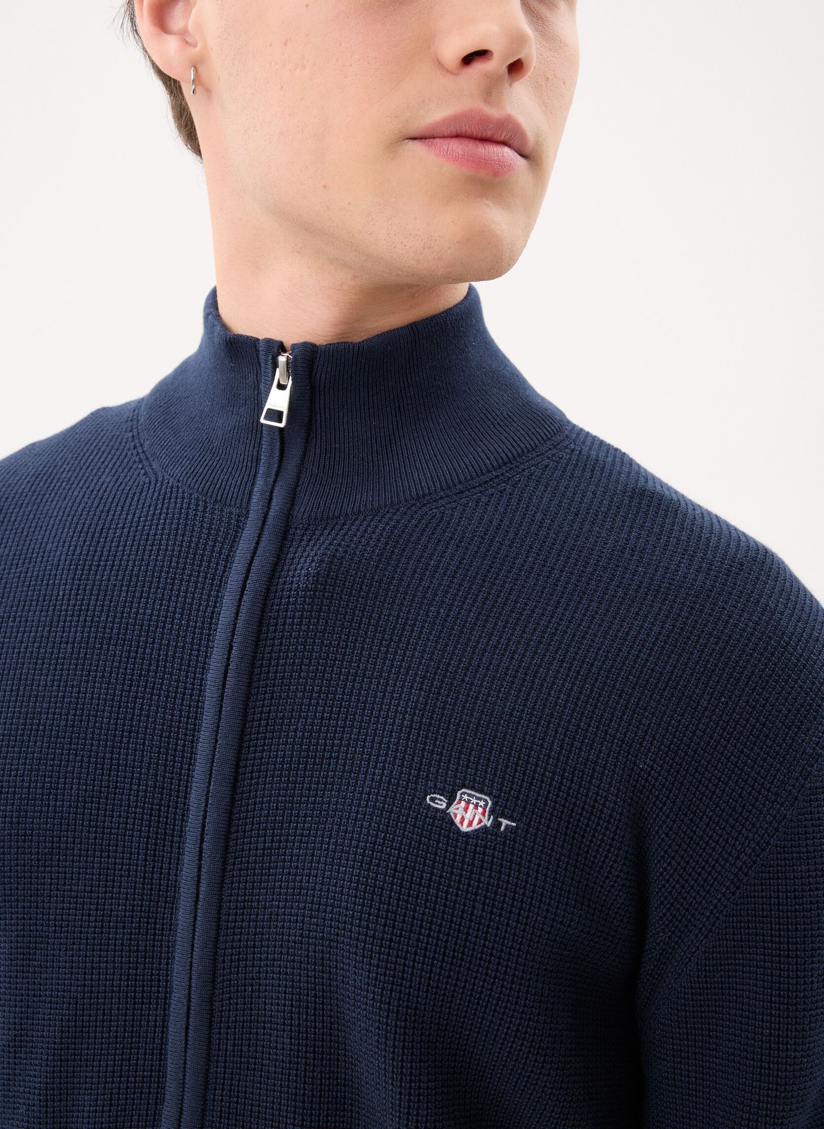 Vesten Micro Textured Cotton Zip Cardigan heren blauw GANT Vesten Micro Textured Cotton Zip Cardigan heren blauw EVENING BLUE