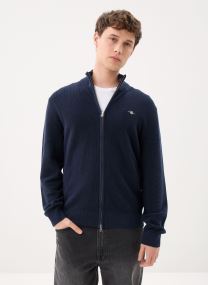Vesten Micro Textured Cotton Zip Cardigan heren blauw