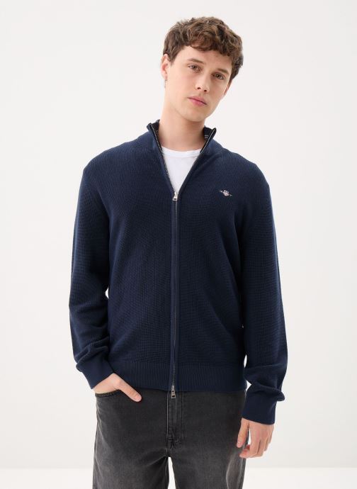 GANT Vesten Micro Textured Cotton Zip Cardigan heren blauw