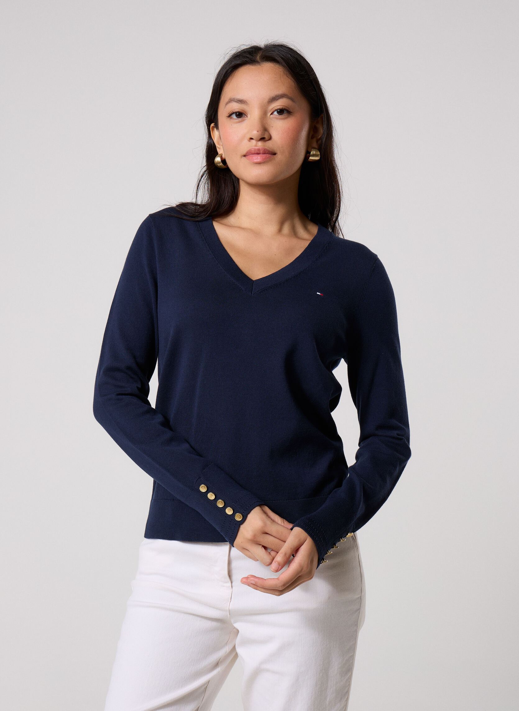 Truien Co Jersey Fine Gg V-Nk Ls Swt dames blauw Tommy Hilfiger Truien Co Jersey Fine Gg V-Nk Ls Swt dames blauw Dark Night Navy