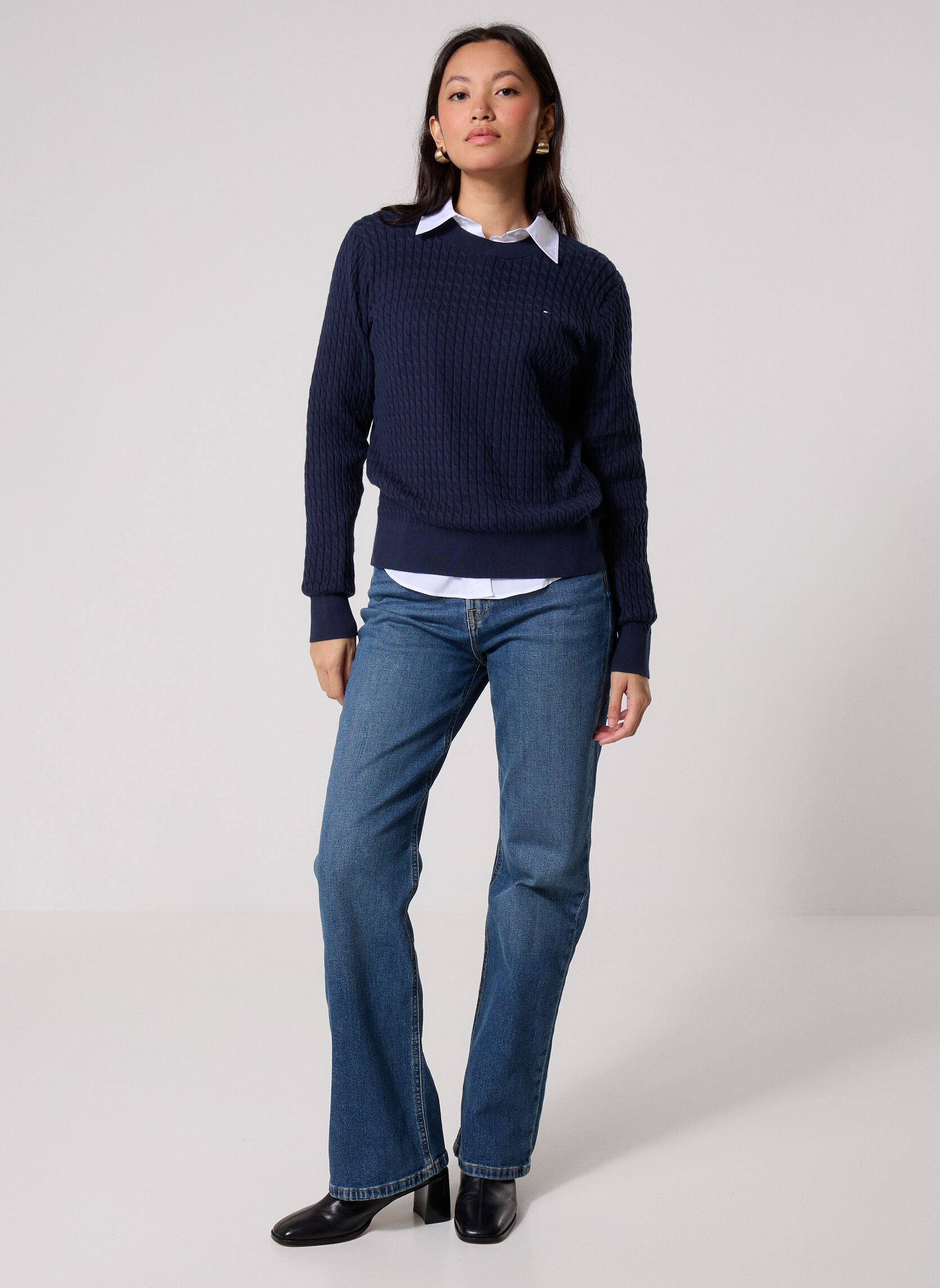 Pulls Co Cable Fine Gg C-Nk Ls Sweater femme bleu Tommy Hilfiger Pulls Co Cable Fine Gg C-Nk Ls Sweater femme bleu Dark Night Navy