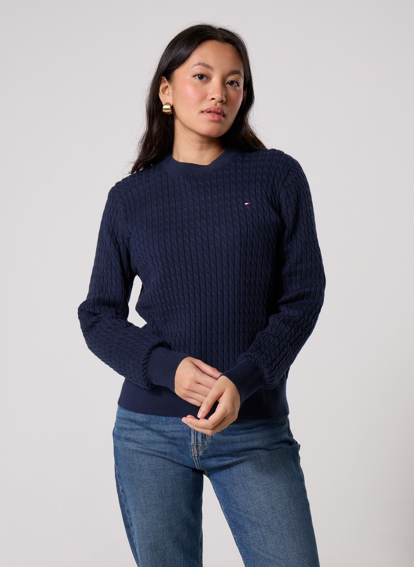 Pulls Co Cable Fine Gg C-Nk Ls Sweater femme bleu Tommy Hilfiger Pulls Co Cable Fine Gg C-Nk Ls Sweater femme bleu Dark Night Navy