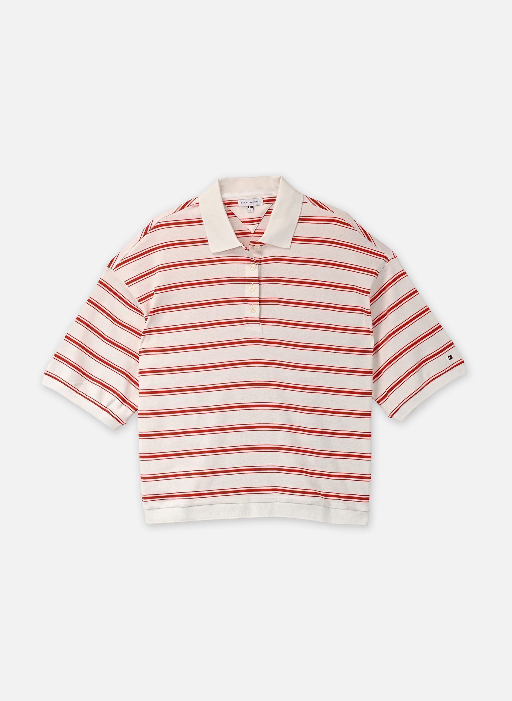Polos Multistp Oversized Ss Polo femme rouge Tommy Hilfiger Polos Multistp Oversized Ss Polo femme rouge Multi Stp Ecru / Fire Red