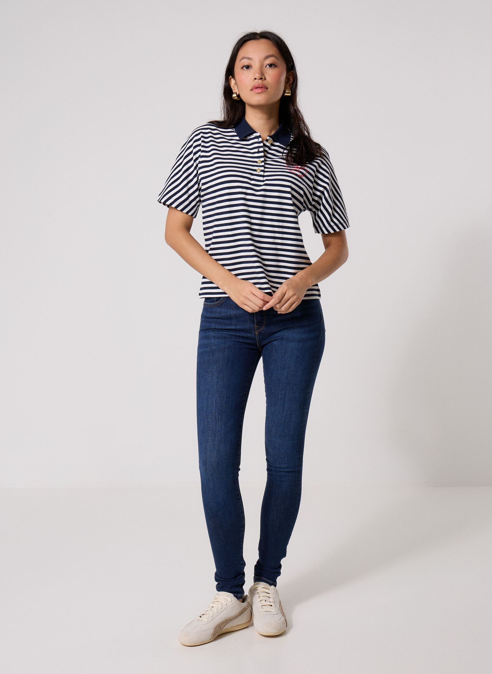 Polo's Th Breton Collar Ss Polo dames blauw Tommy Hilfiger Polo's Th Breton Collar Ss Polo dames blauw Breton Stripe Dark Night Navy/