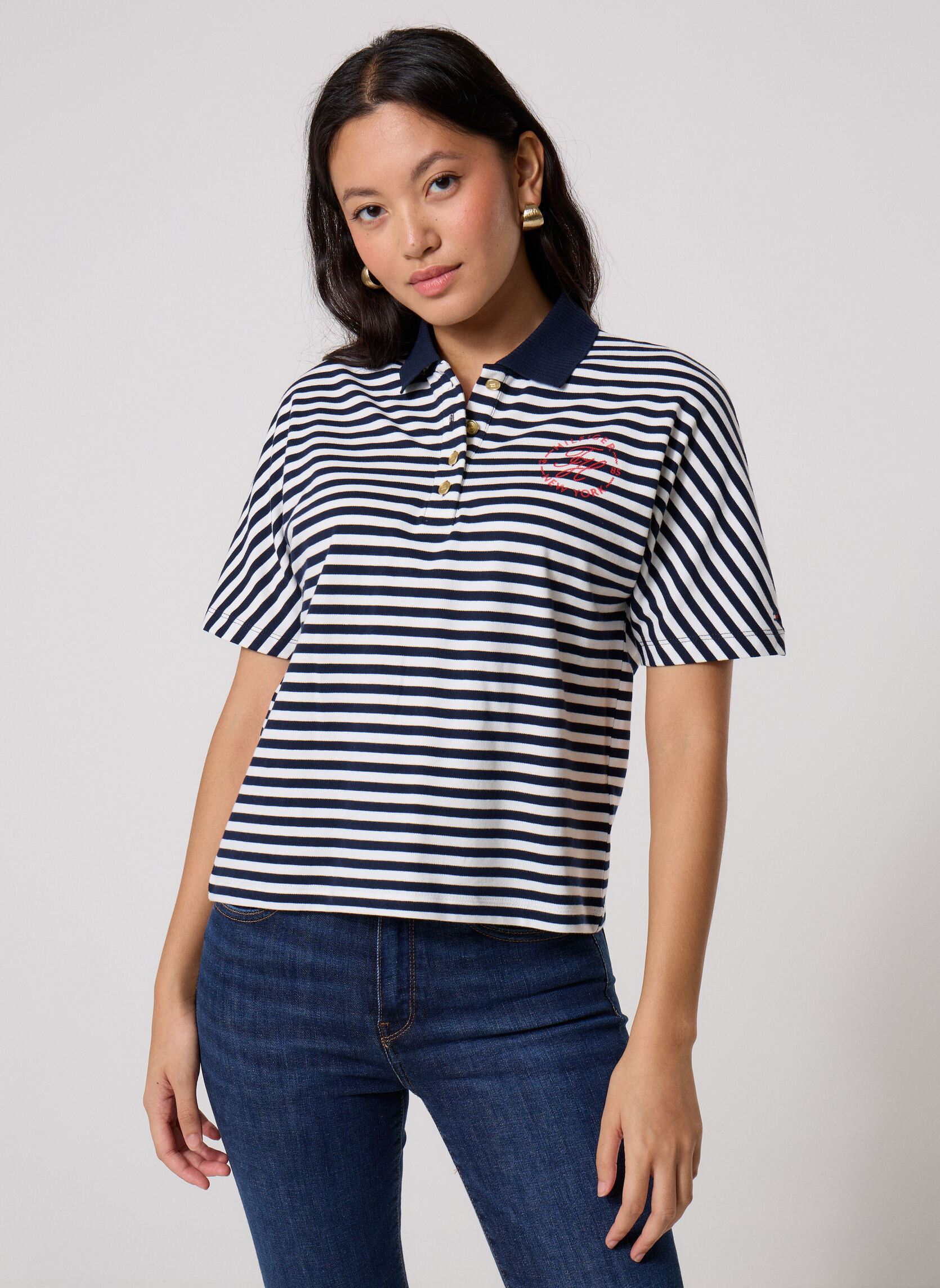 Polo's Th Breton Collar Ss Polo dames blauw Tommy Hilfiger Polo's Th Breton Collar Ss Polo dames blauw Breton Stripe Dark Night Navy/