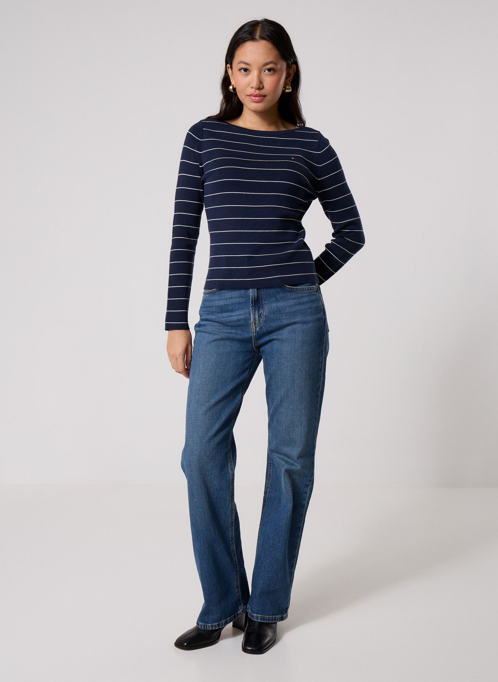 Truien Full Needle Boat-Nk Ls Swt dames blauw Tommy Hilfiger Truien Full Needle Boat-Nk Ls Swt dames blauw Dark Night Navy/Ivory Pet Stp