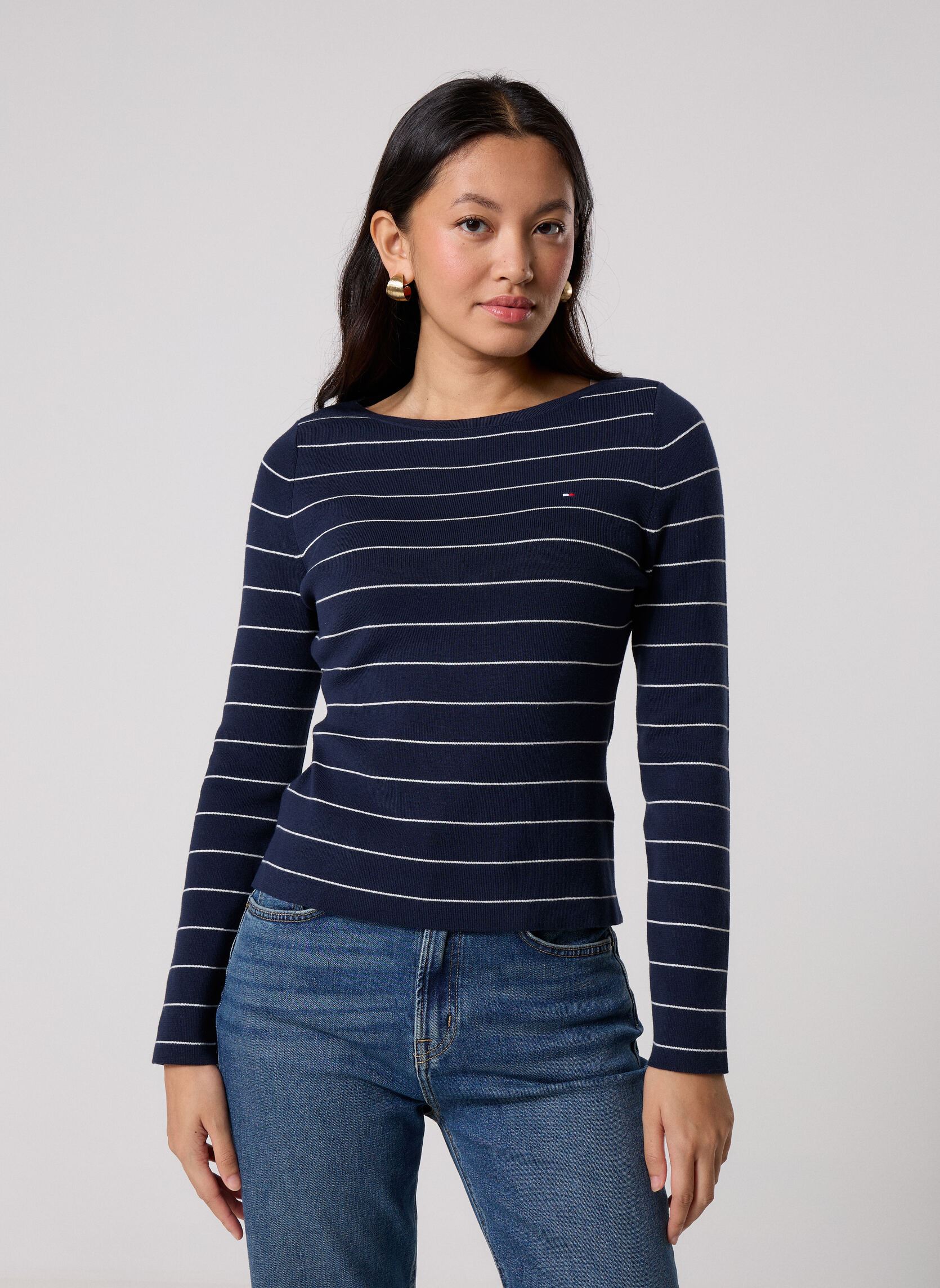 Truien Full Needle Boat-Nk Ls Swt dames blauw Tommy Hilfiger Truien Full Needle Boat-Nk Ls Swt dames blauw Dark Night Navy/Ivory Pet Stp