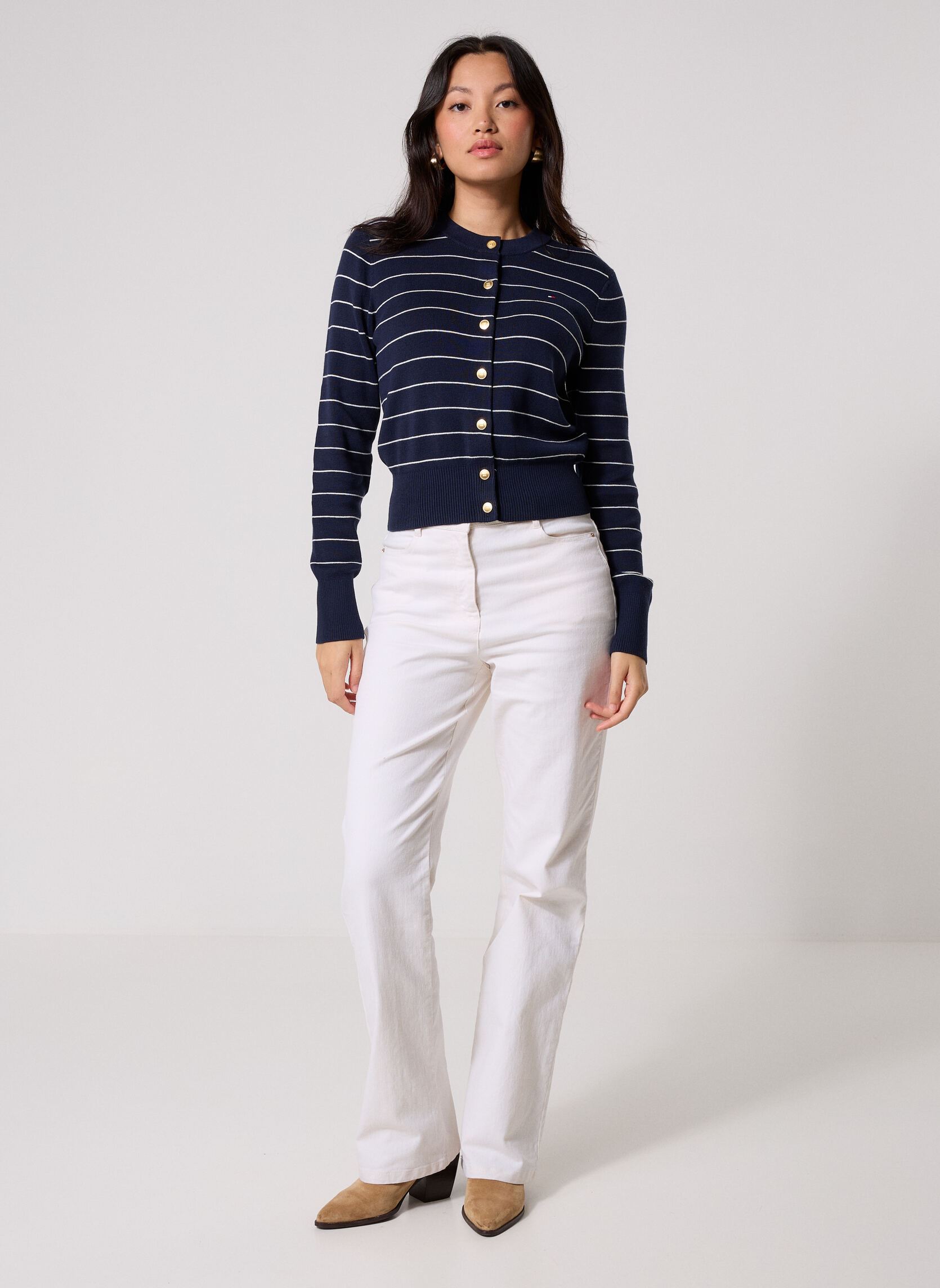 Vesten Full Needle Stitch Cardigan dames blauw Tommy Hilfiger Vesten Full Needle Stitch Cardigan dames blauw Fine Stp Dark Night Navy/ Ivor