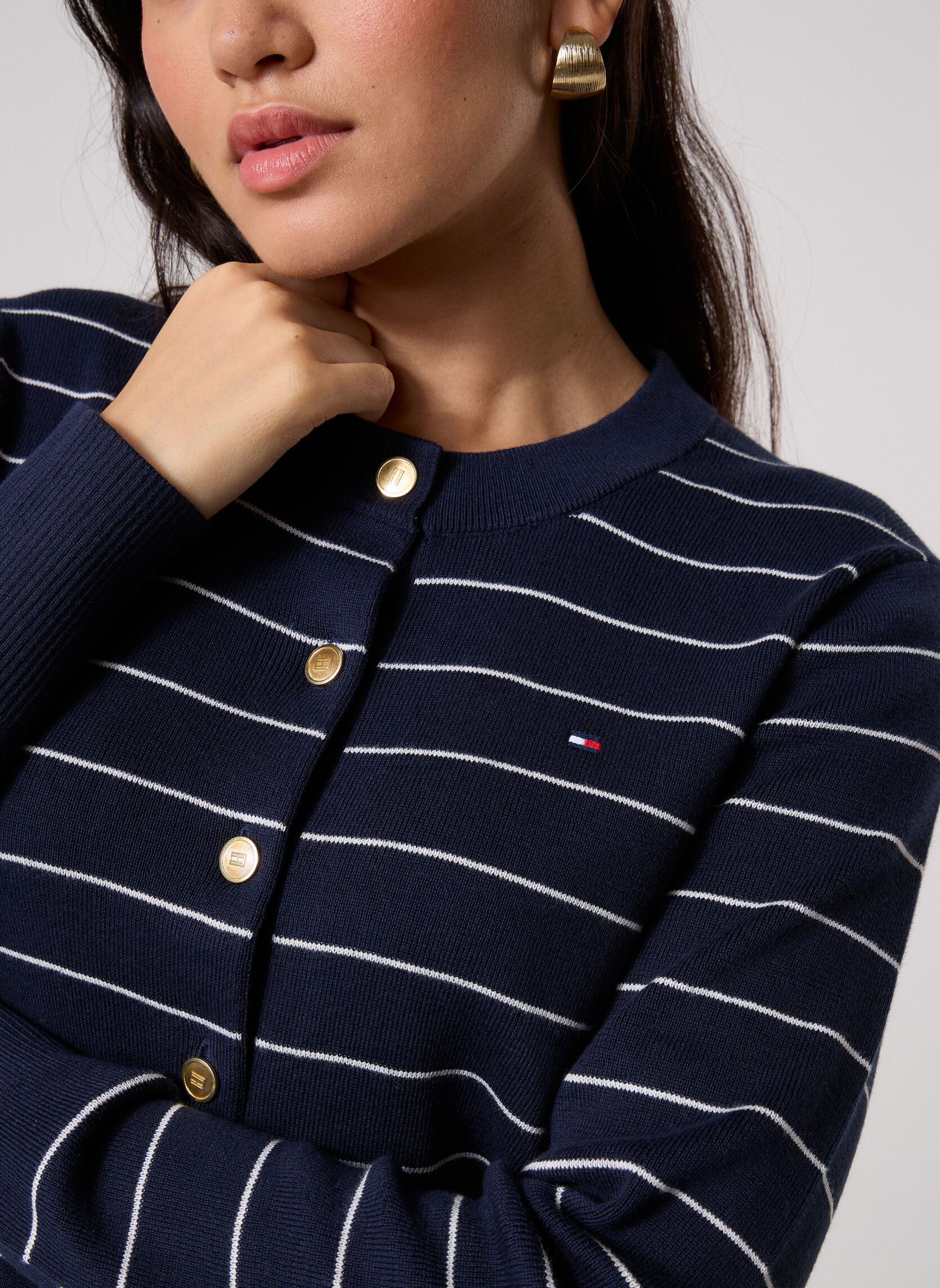 Vesten Full Needle Stitch Cardigan dames blauw Tommy Hilfiger Vesten Full Needle Stitch Cardigan dames blauw Fine Stp Dark Night Navy/ Ivor